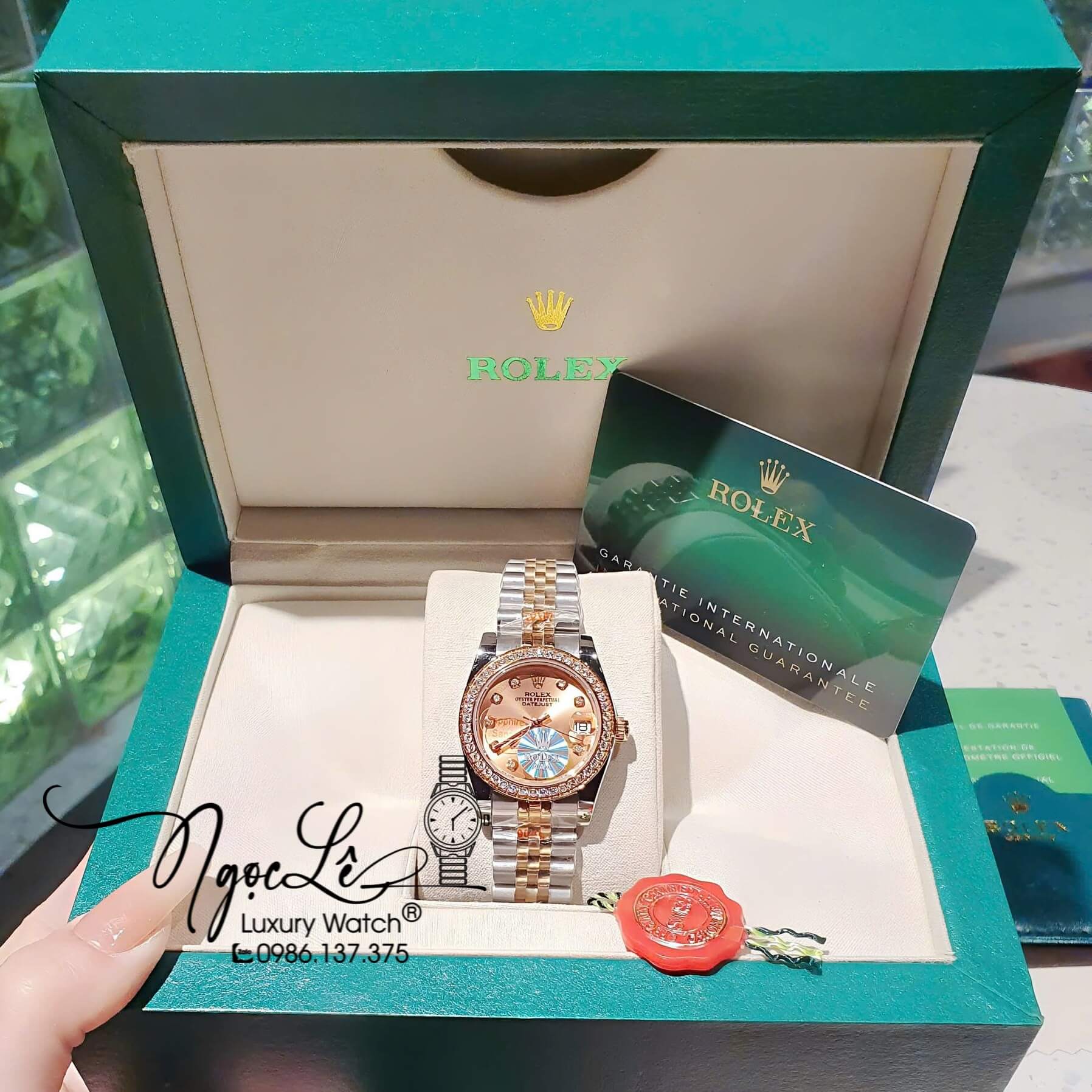 Đồng Hồ Rolex Datejust Pin Dây Demi Vàng Hồng Đính Đá - Mặt Vàng Hồng - 41mm 36mm 31mm