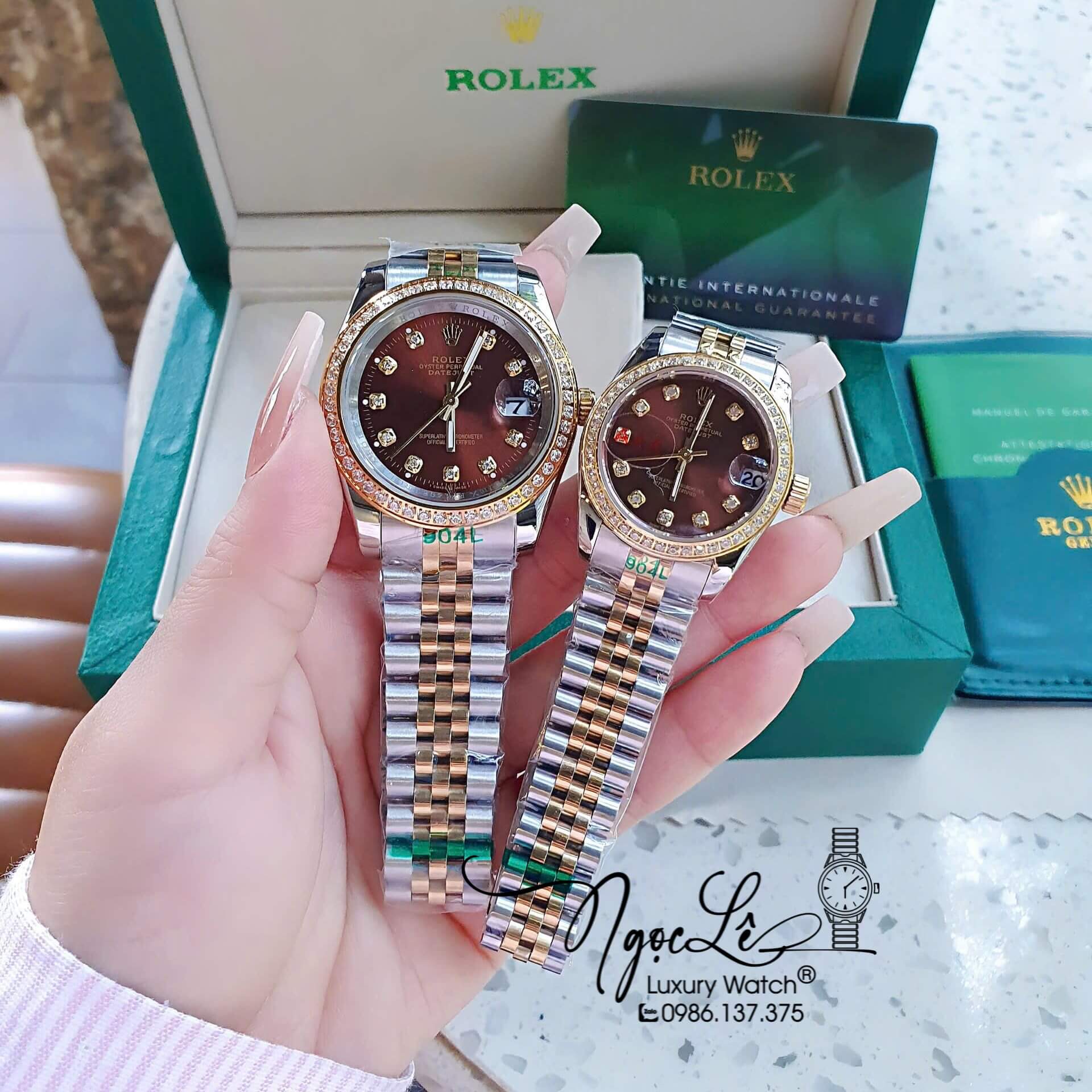 Đồng Hồ Rolex Datejust Pin Dây Demi Vàng Hồng Đính Đá - Mặt Trắng Xà Cừ - 41mm 36mm 31mm