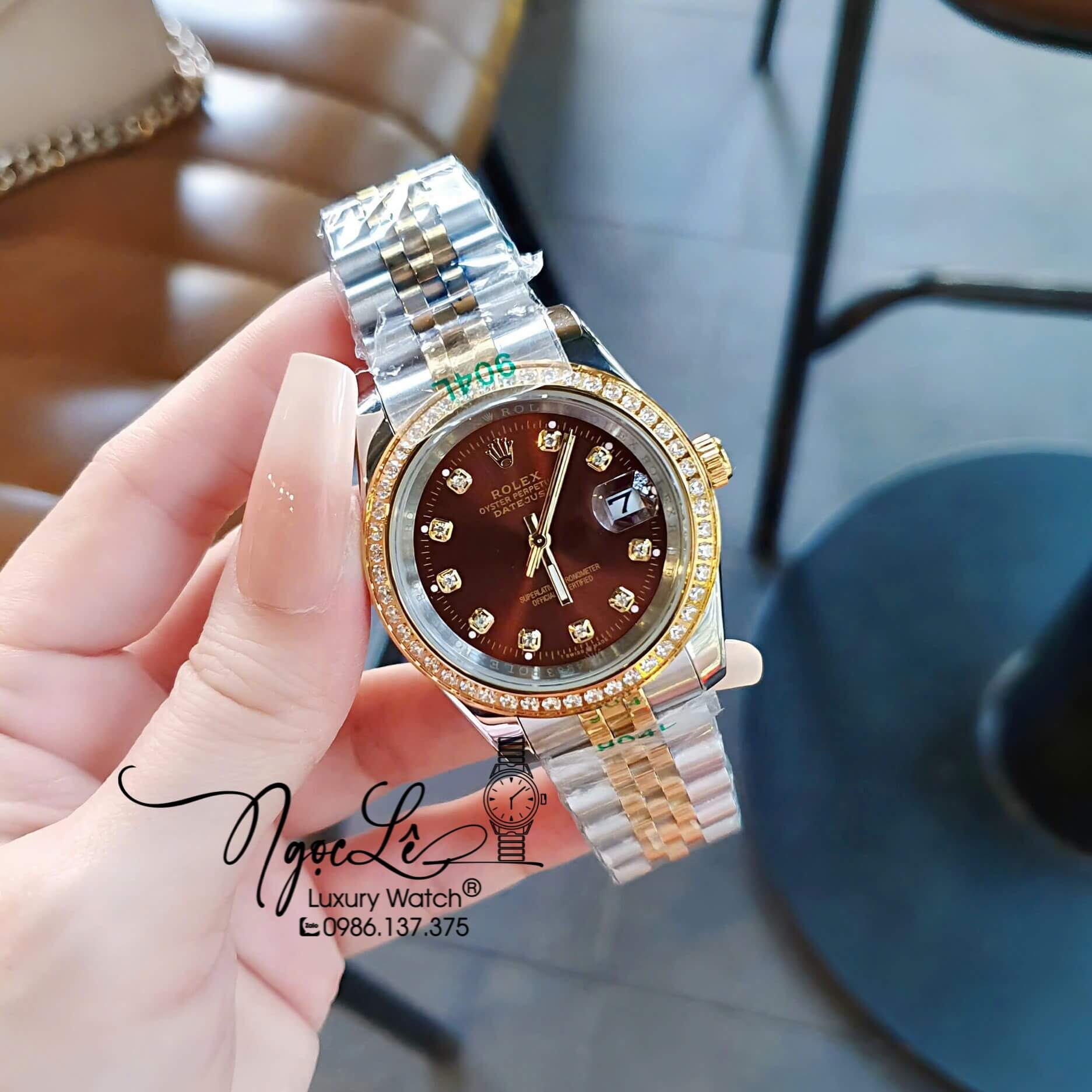 Đồng Hồ Rolex Datejust Pin Dây Demi Vàng Hồng Đính Đá - Mặt Trắng Xà Cừ - 41mm 36mm 31mm