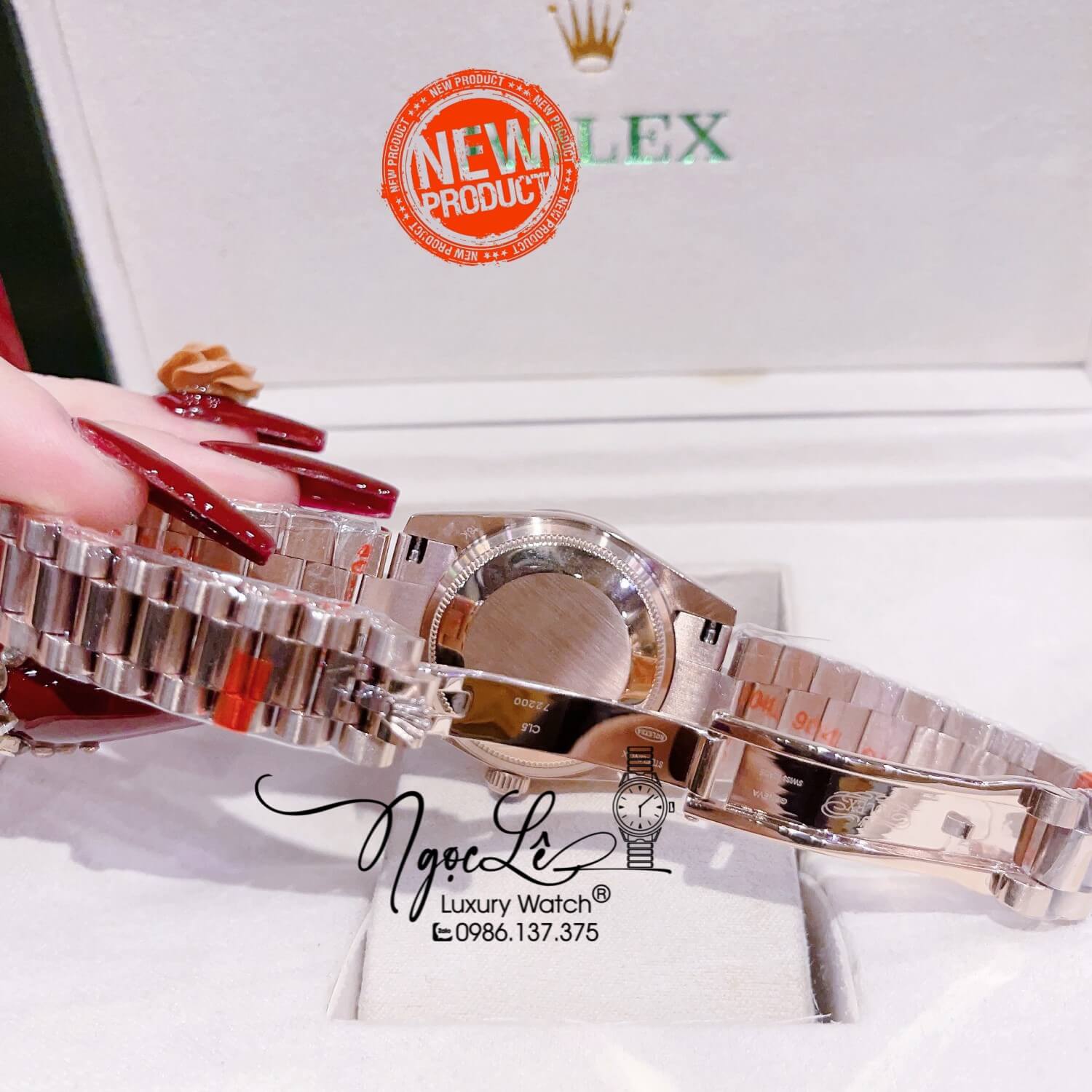 Đồng Hồ Cặp Rolex Datejust Automatic Dây Rose Mặt Nâu Đính Đá Size 41mm - 31mm