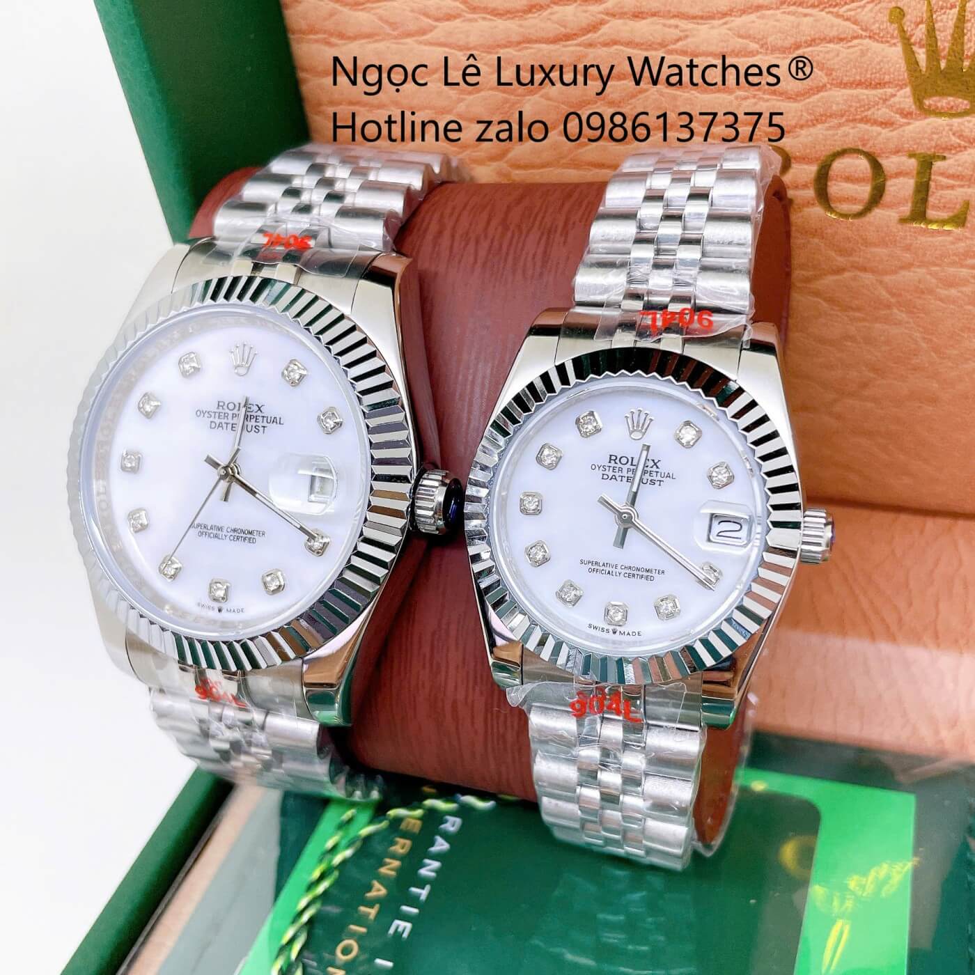 Đồng Hồ Cặp Rolex Datejust Dây Thép Bạc Mặt Xà Cừ Size 31mm - 41mm Quartz Niềng Khía