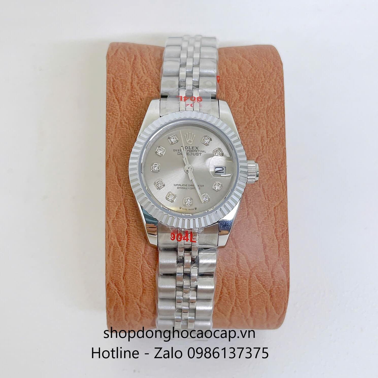 Đồng Hồ Cặp Rolex Datejust Máy Pin Dây Bạc Mặt Xám Niềng Khía Size 36mm - 28mm