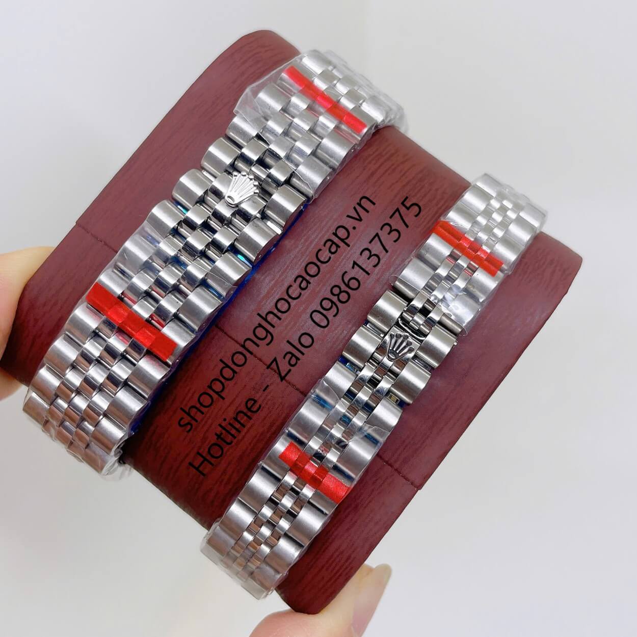 Đồng Hồ Cặp Rolex Datejust Máy Pin Dây Bạc Mặt Xám Niềng Khía Size 36mm - 28mm