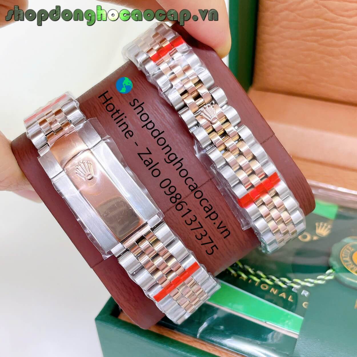 Đồng Hồ Cặp Rolex Datejust Máy Pin Dây Demi Rose Mặt Trắng Xà Cừ Niềng Khía Size 41mm - 31mm