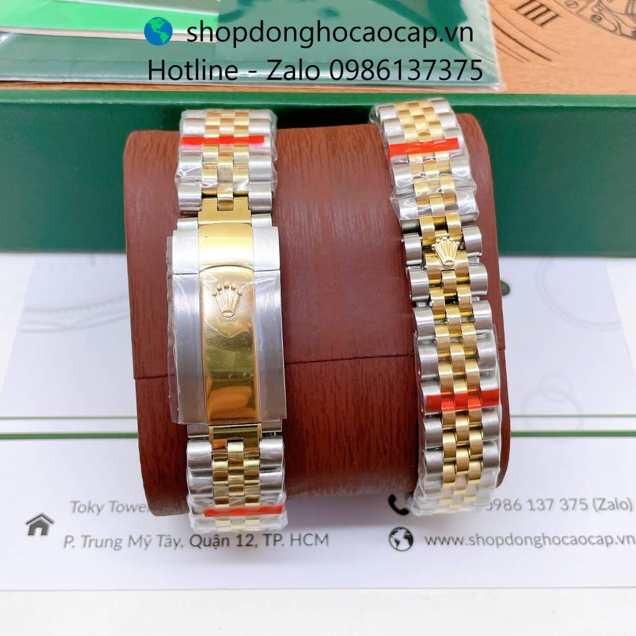 Đồng Hồ Cặp Rolex Datejust Máy Pin Dây Demi Vàng Mặt Trắng Xà Cừ Niềng Khía Size 41mm - 31mm