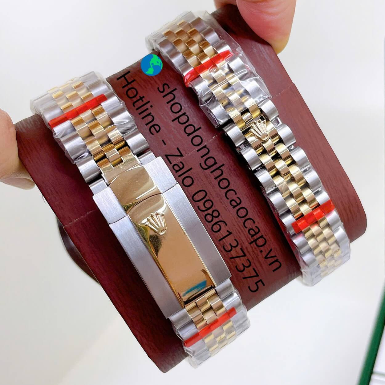 Đồng Hồ Cặp Rolex Datejust Máy Pin Dây Demi Vàng Mặt Vàng Niềng Khía Size 41mm - 31mm