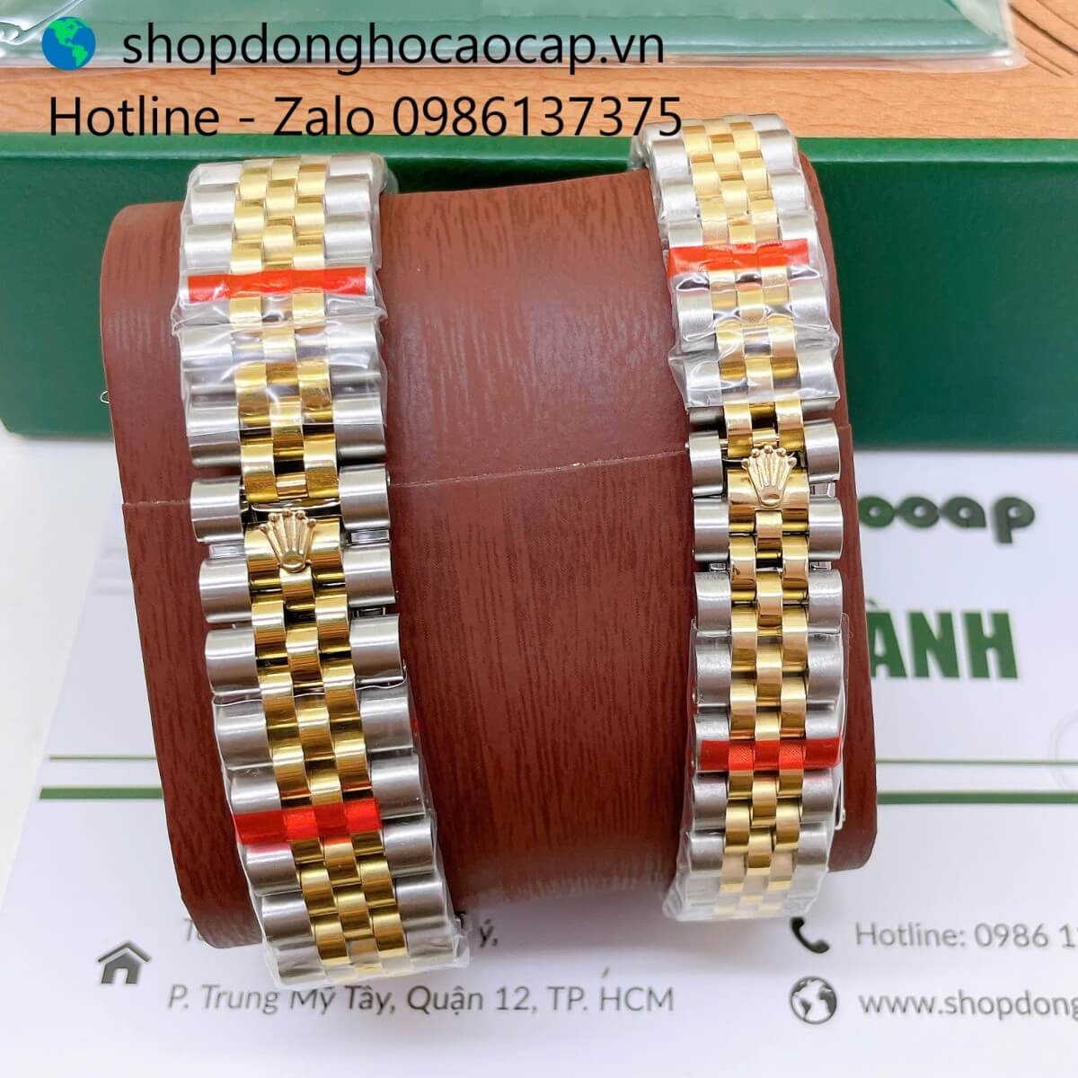 Đồng Hồ Cặp Rolex Datejust Máy Pin Dây Demi Vàng Mặt Xà Cừ Trắng Niềng Khía Size 36mm - 31mm