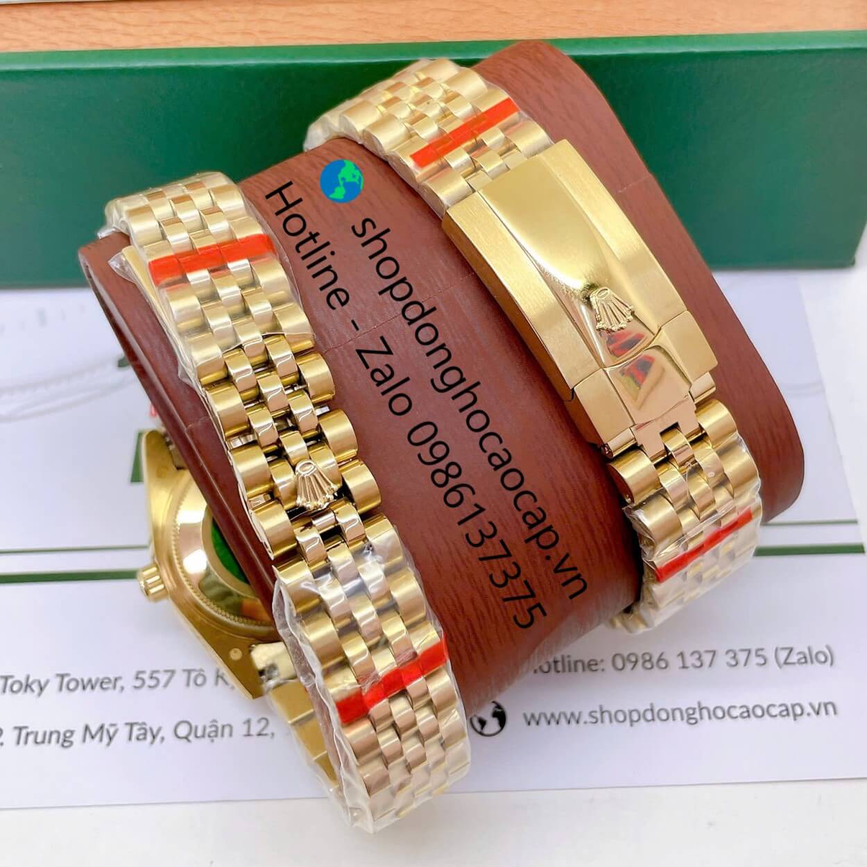 Đồng Hồ Cặp Rolex Datejust Máy Pin Dây Vàng Mặt Vàng Niềng Khía Size 41mm - 31mm