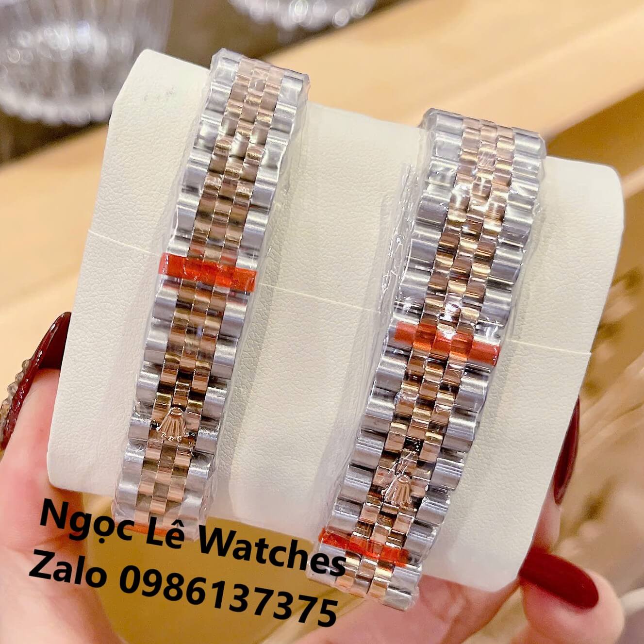 Đồng Hồ Cặp Rolex Datejust Máy Pin Demi Rose Mặt Nâu Niềng Khía Size Nam 41mm - Nữ 31mm