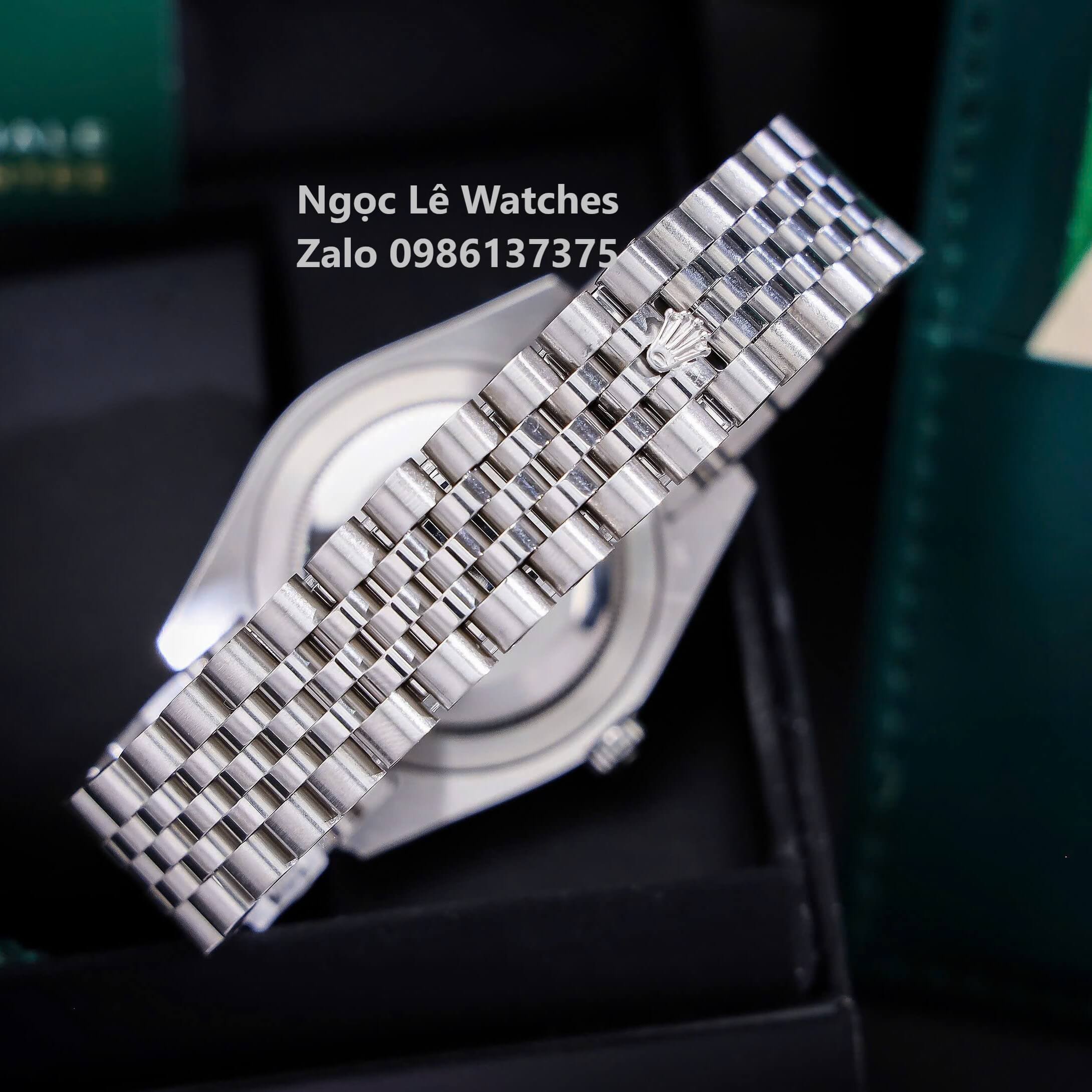 Đồng Hồ Cặp Rolex Datejust Máy Pin Màu Bạc Mặt Xanh Navy Viền Đá Size Nam 41mm Nữ 31mm