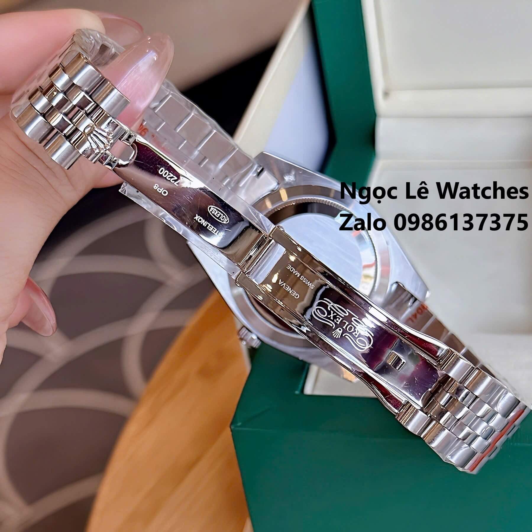Đồng Hồ Cặp Rolex Datejust Máy Pin Nam Nữ Bạc Mặt Đen Viền Khía Size 41mm - 31mm
