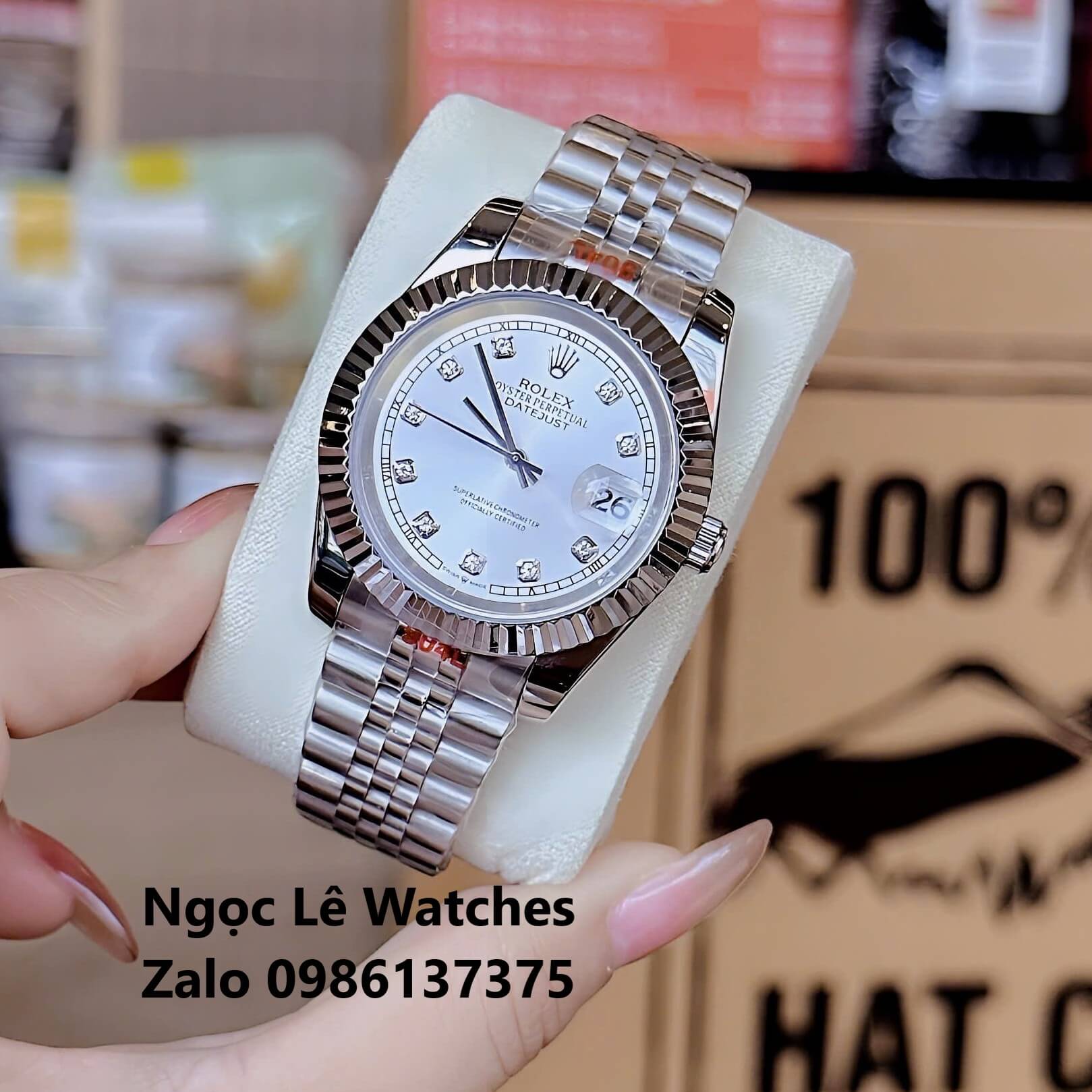 Đồng Hồ Cặp Rolex Datejust Máy Pin Nam Nữ Bạc Mặt Trắng Viền Khía Size 41mm - 31mm
