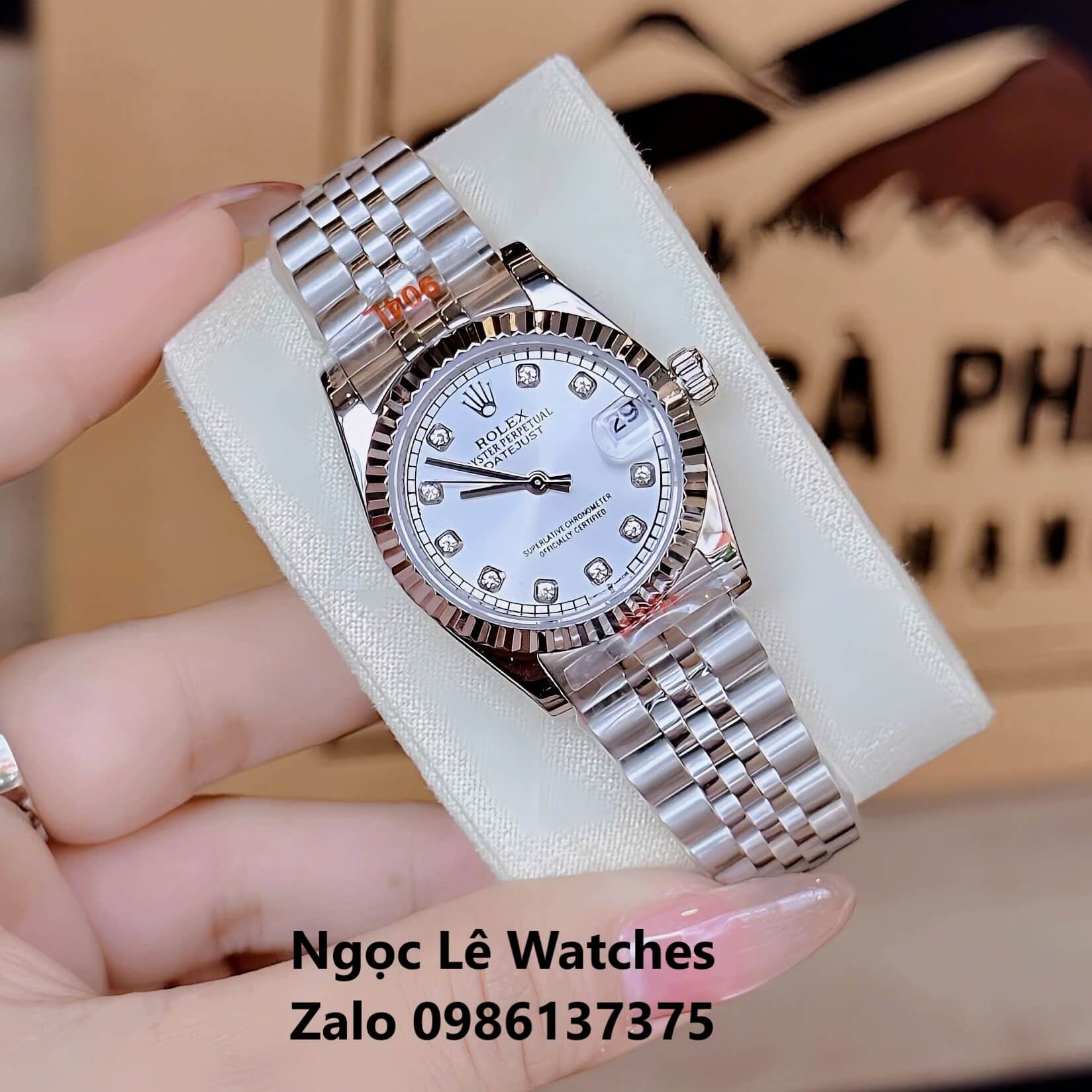 Đồng Hồ Cặp Rolex Datejust Máy Pin Nam Nữ Bạc Mặt Trắng Viền Khía Size 41mm - 31mm