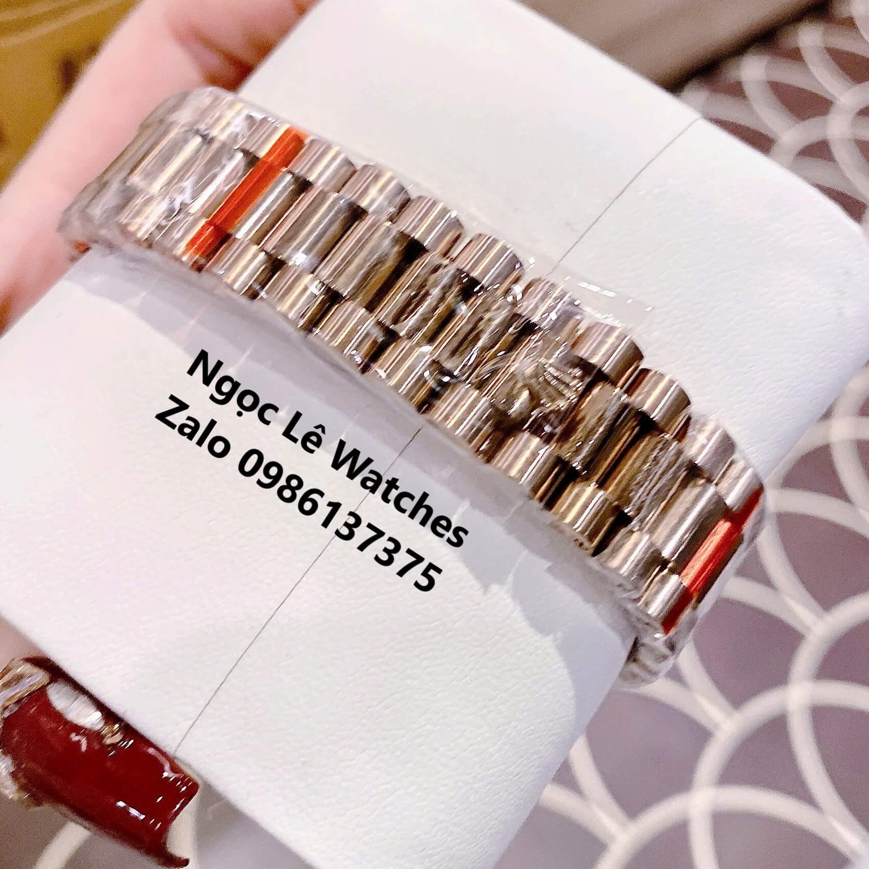 Đồng Hồ Cặp Rolex Datejust Máy Pin Nam Nữ Màu Rose Mặt Nâu Viền Đá Size 41mm - 31mm