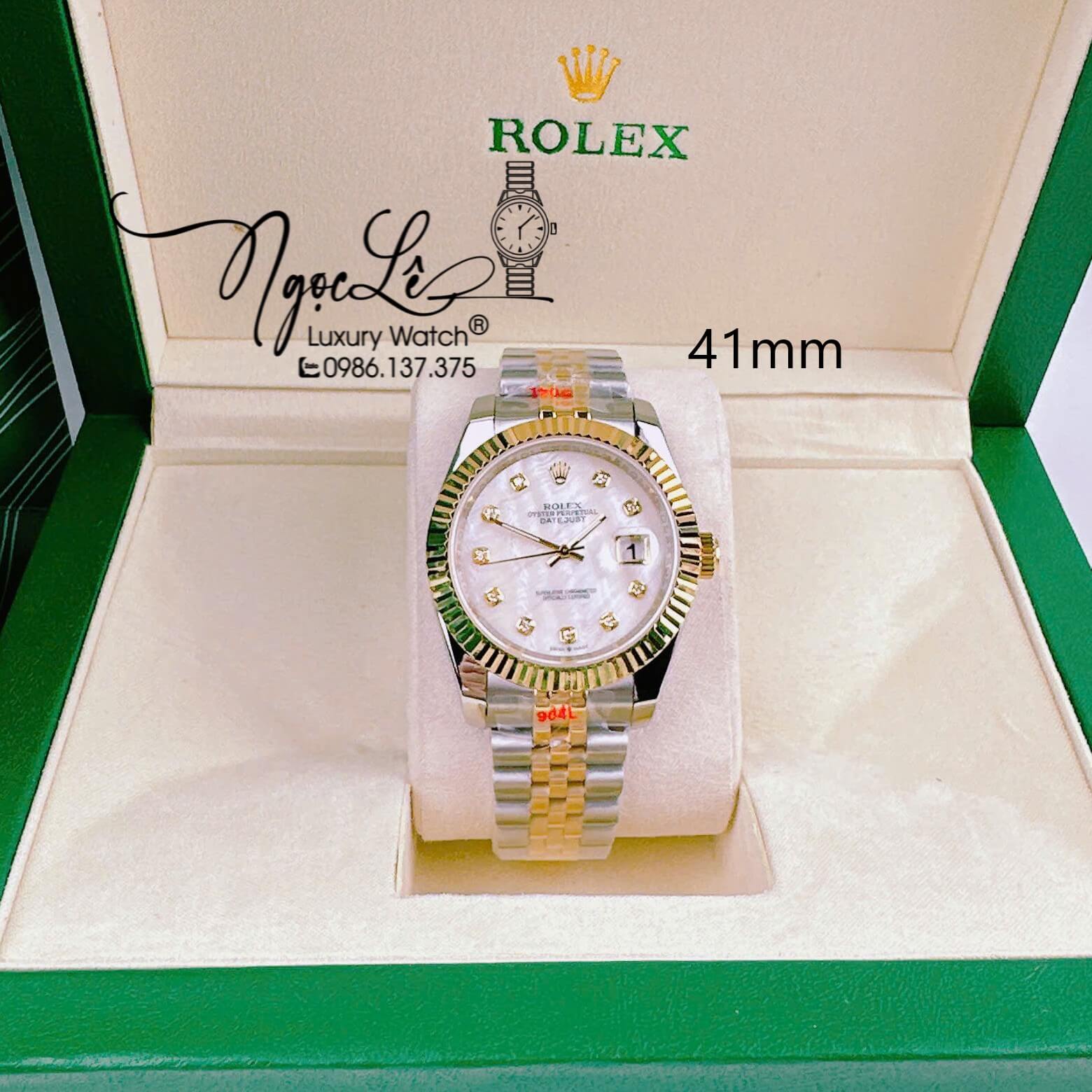 Đồng Hồ Cặp Rolex Datejust Pin Dây Demi Màu Vàng Mặt Trắng Xà Cừ 31mm 41mm
