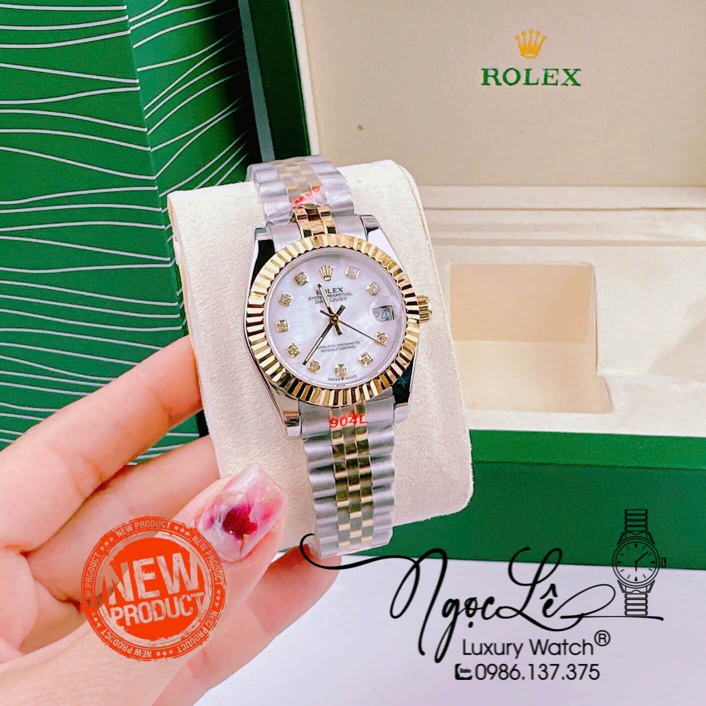 Đồng Hồ Cặp Rolex Datejust Pin Dây Demi Màu Vàng Mặt Trắng Xà Cừ 31mm 41mm