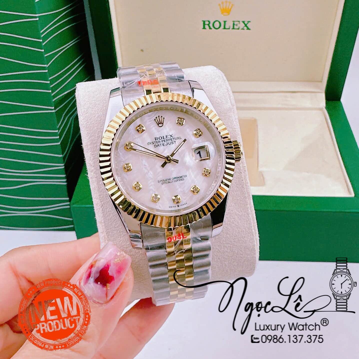 Đồng Hồ Cặp Rolex Datejust Pin Dây Demi Màu Vàng Mặt Trắng Xà Cừ 31mm 41mm
