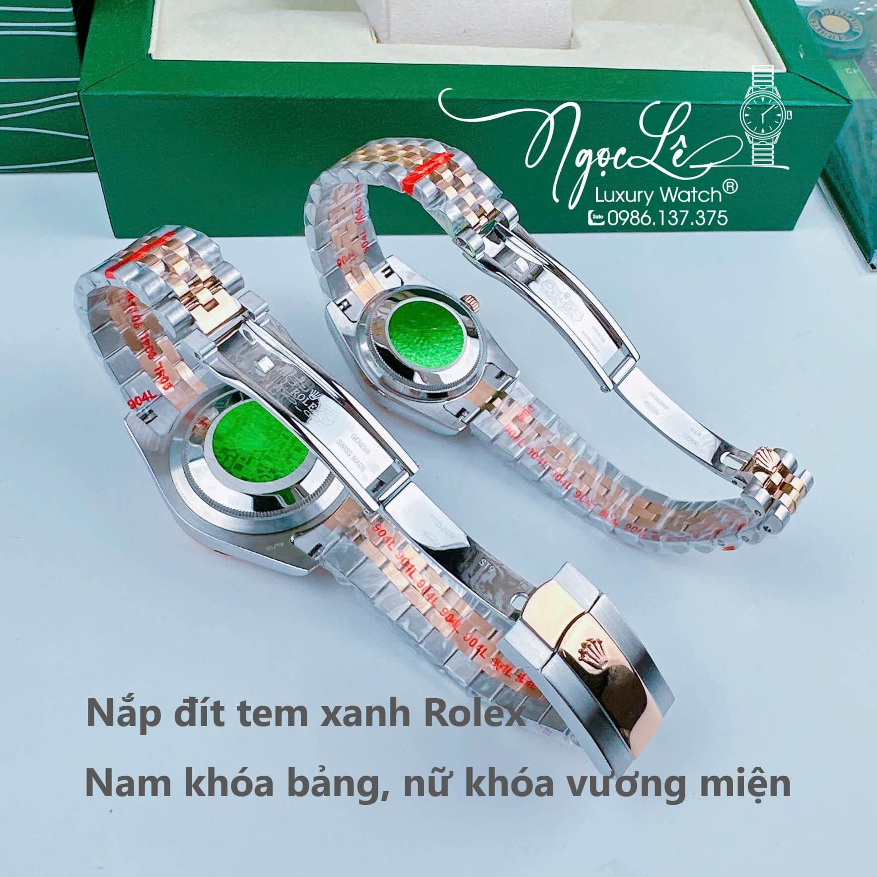 Đồng Hồ Cặp Rolex Datejust Pin Demi Rose Mặt Nâu Socola Niềng Khía Size 31mm 41mm