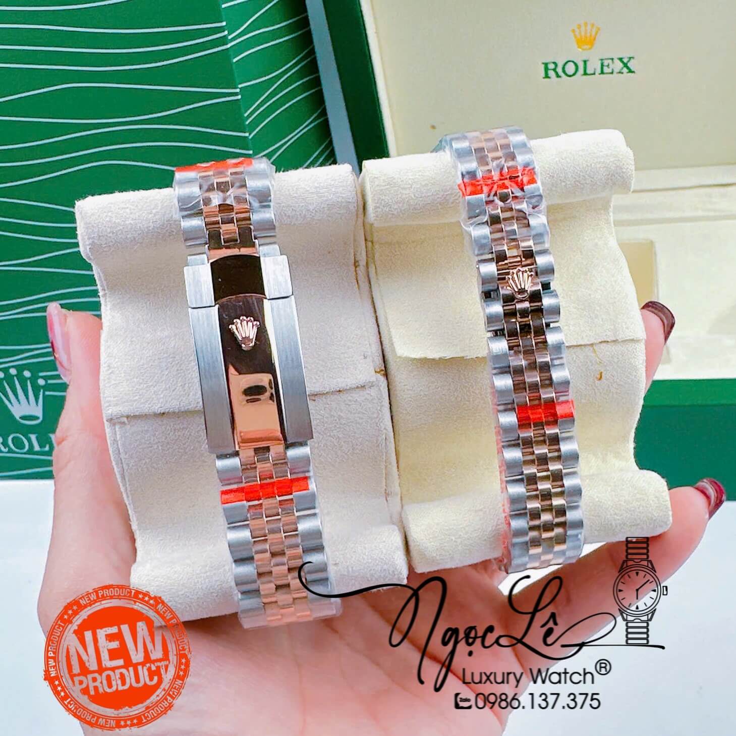 Đồng Hồ Cặp Rolex Datejust Pin Demi Rose Mặt Nâu Socola Niềng Khía Size 31mm 41mm