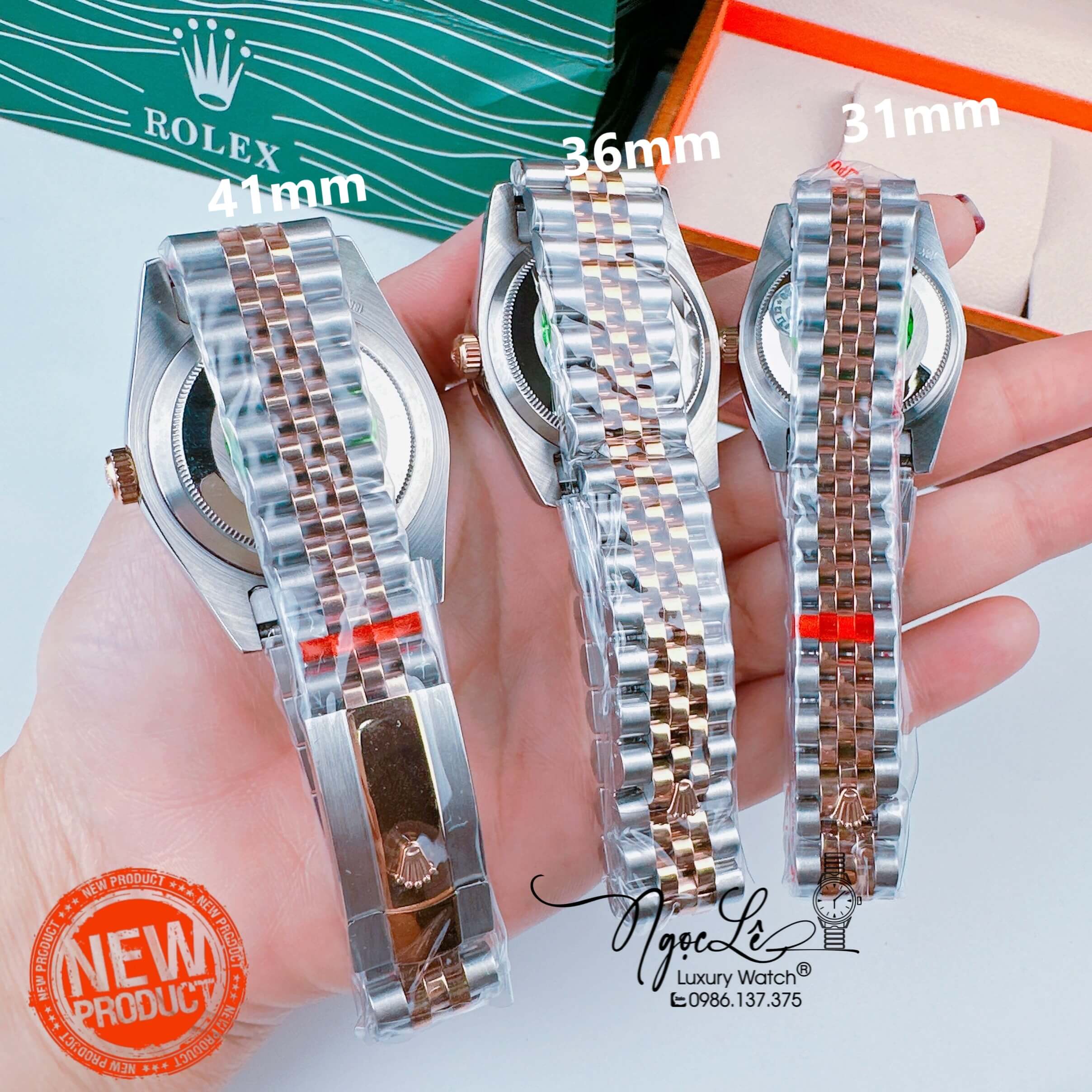 Đồng Hồ Cặp Rolex Datejust Pin Dây Demi Rose Mặt Trắng Xà Cừ 31mm - 36mm - 41mm