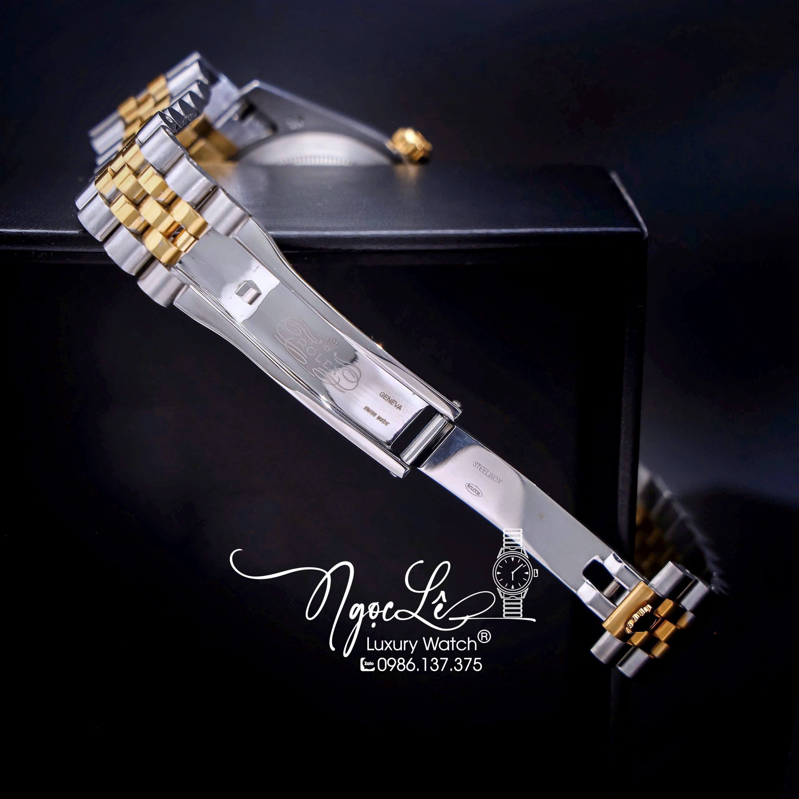 Đồng Hồ Cặp Rolex Datejust Máy Pin Nam Nữ Màu Demi Gold Mặt Nâu Viền Đá Size 41mm - 36mm - 31mm