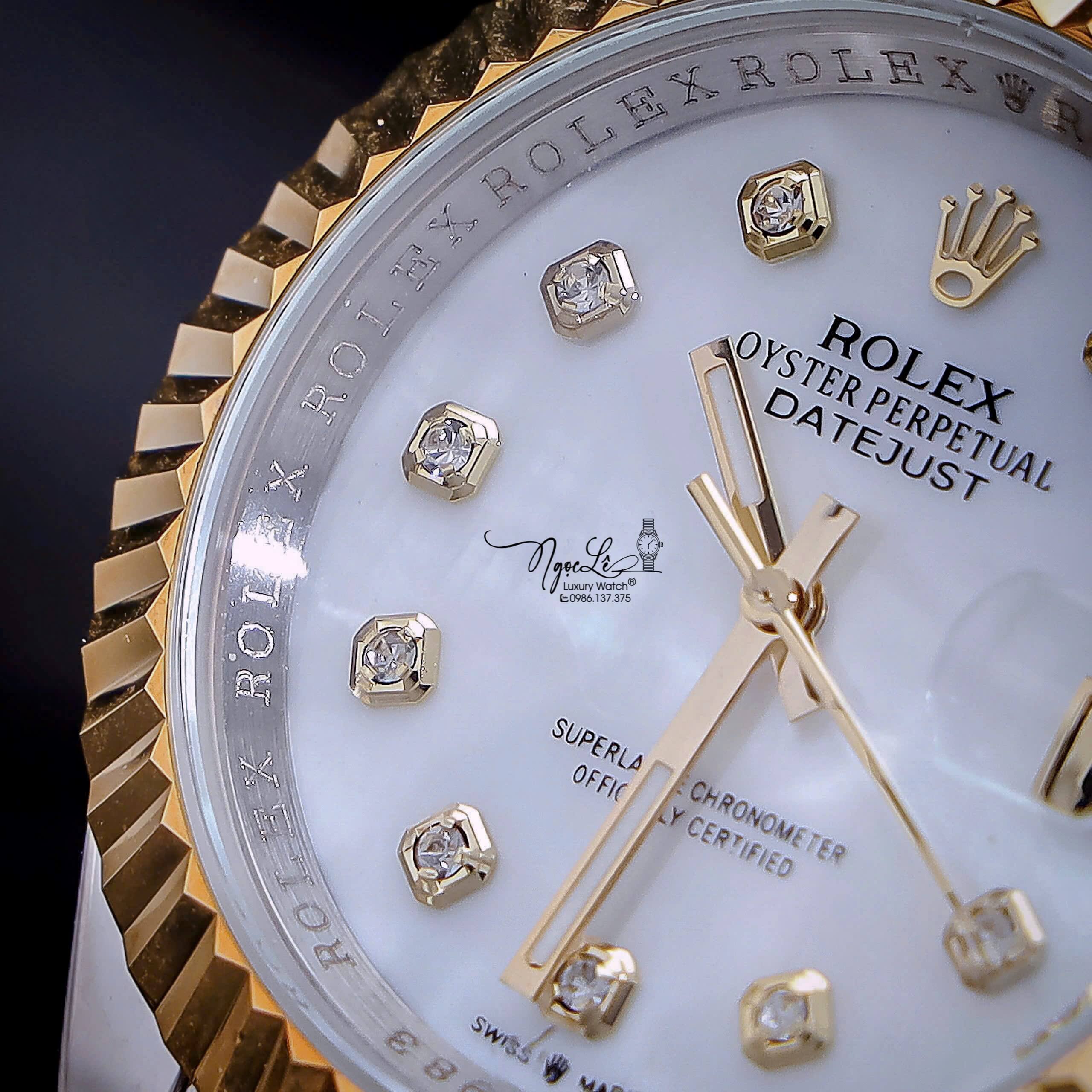 Đồng Hồ Cặp Rolex Datejust Pin Dây Kim Loại Demi Mặt Trắng Xà Cừ Size 31mm - 41mm