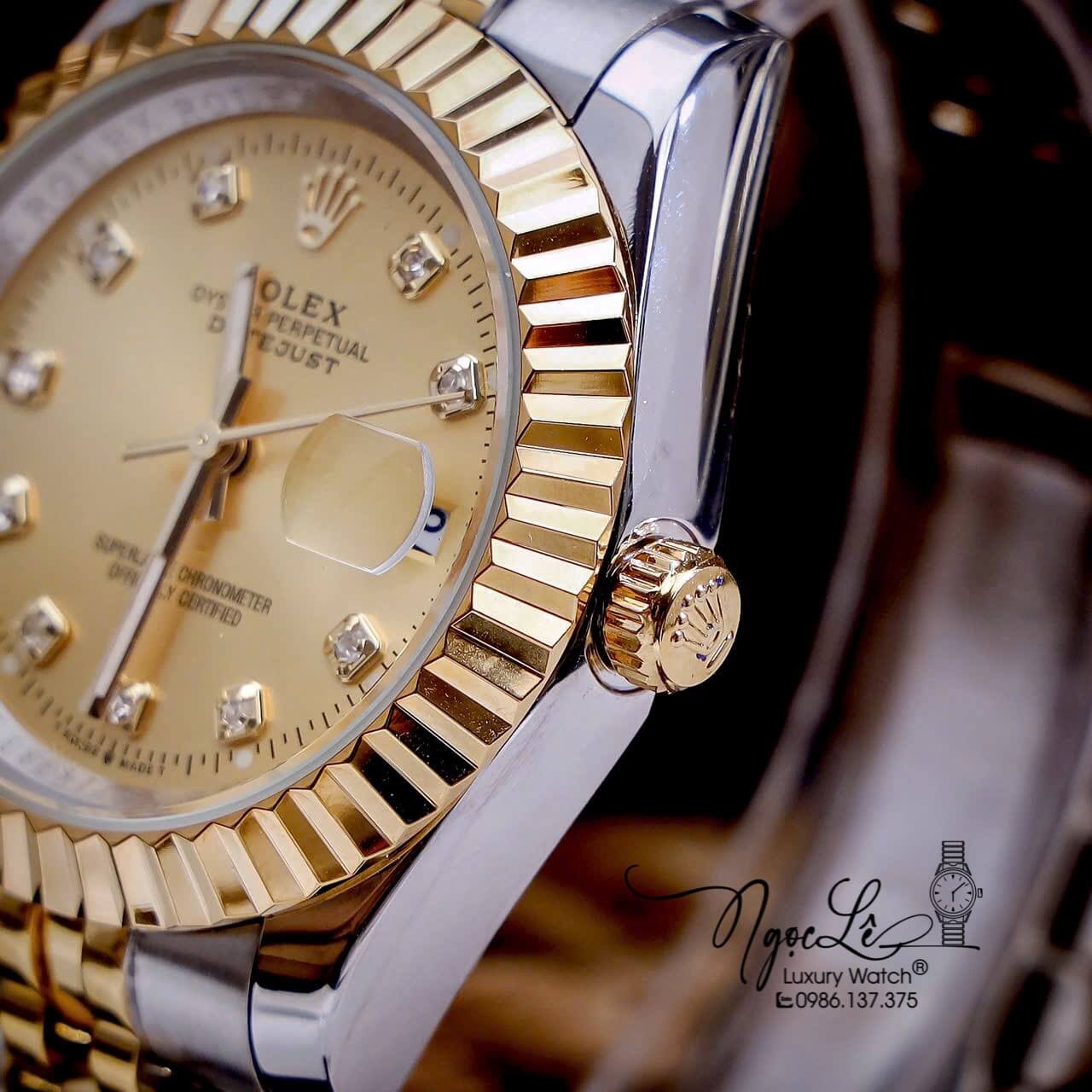 Đồng Hồ Cặp Rolex Datejust Pin Dây Kim Loại Demi Mặt Vàng Size 31mm - 41mm