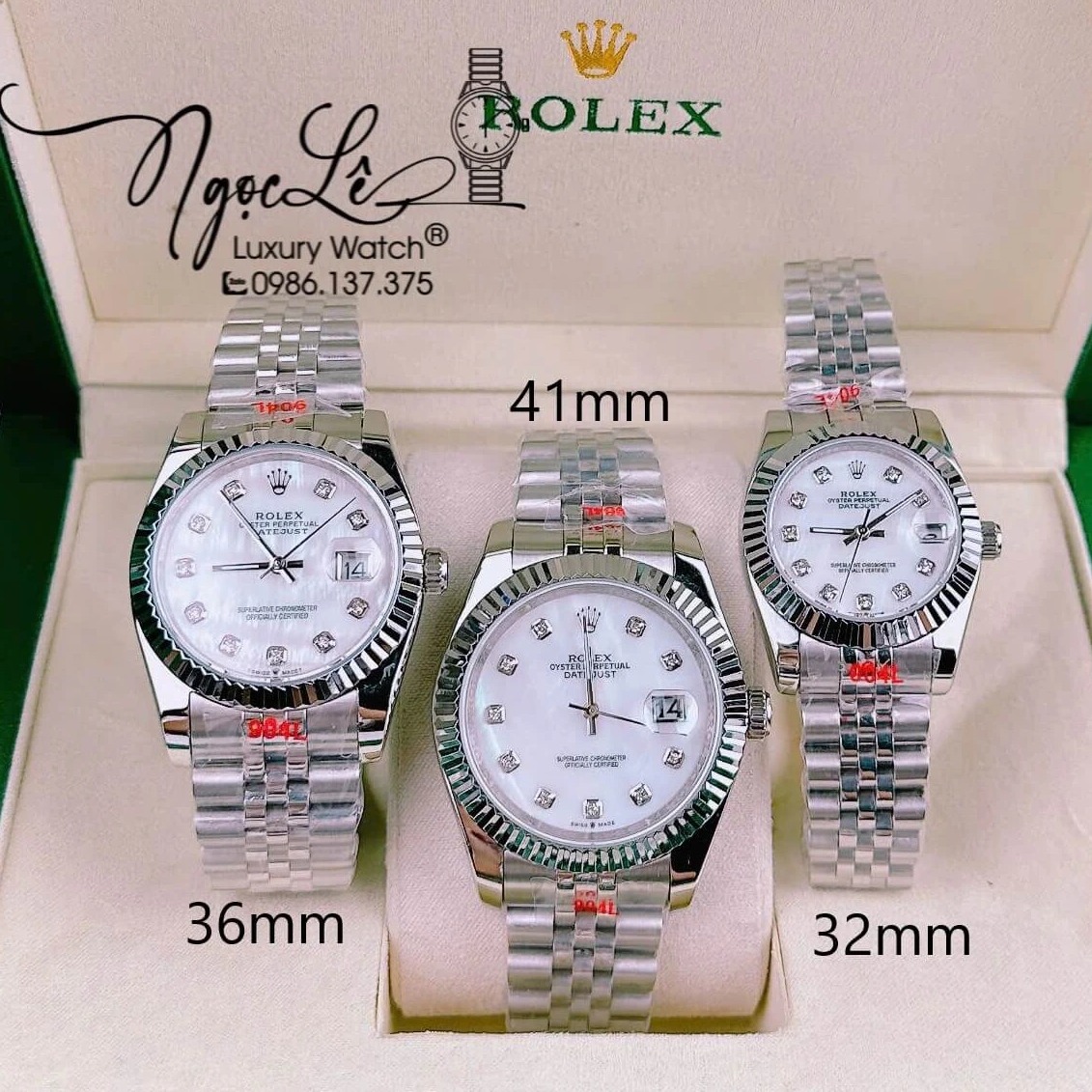 Đồng Hồ Cặp Rolex Datejust Pin Dây Kim Loại Silver Mặt Trắng Xà Cừ 31mm - 36mm - 41mm