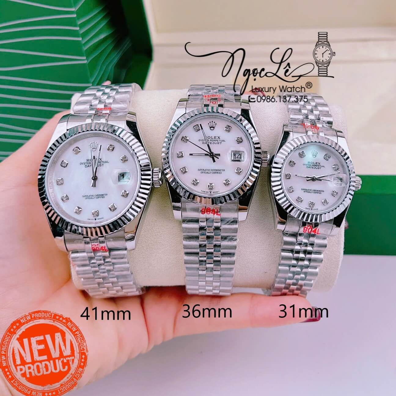 Đồng Hồ Cặp Rolex Datejust Pin Dây Kim Loại Silver Mặt Trắng Xà Cừ 31mm - 36mm - 41mm