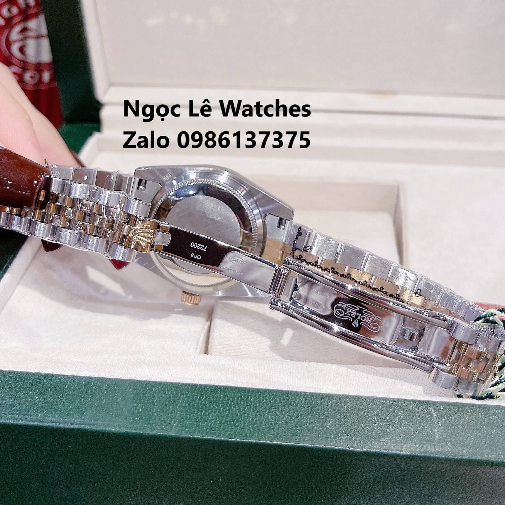 Đồng Hồ Cặp Rolex Datejust Pin Demi Rose Mặt Rose Viền Đá Size 41mm - 31mm