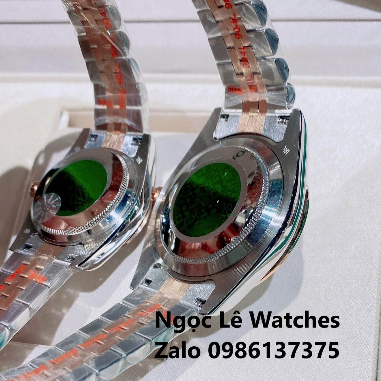 Đồng Hồ Cặp Rolex Datejust Pin Demi Rose Mặt Xà Cừ Niềng Khía Size 41mm-31mm