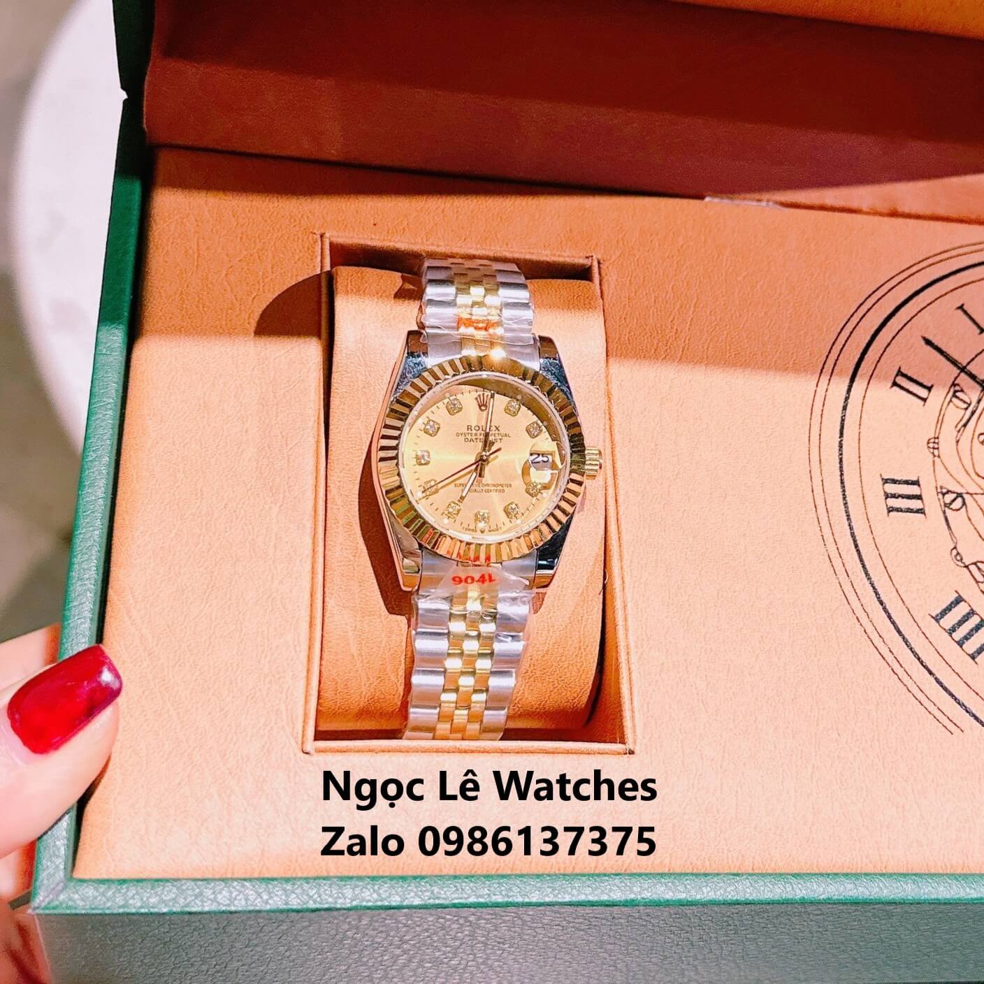 Đồng Hồ Cặp Rolex Datejust Pin Demi Vàng Gold Mặt Vàng Niềng Khía Size 41mm - 31mm