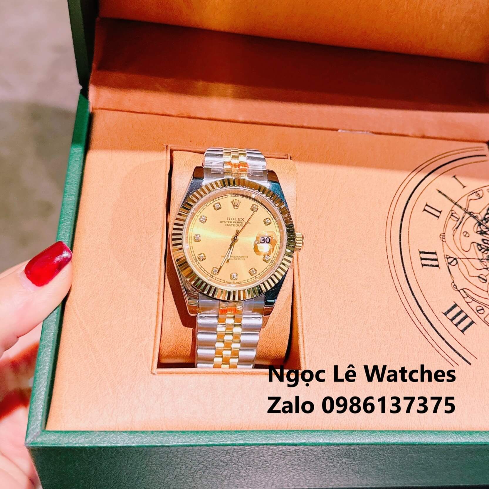 Đồng Hồ Cặp Rolex Datejust Pin Demi Vàng Gold Mặt Vàng Niềng Khía Size 41mm - 31mm