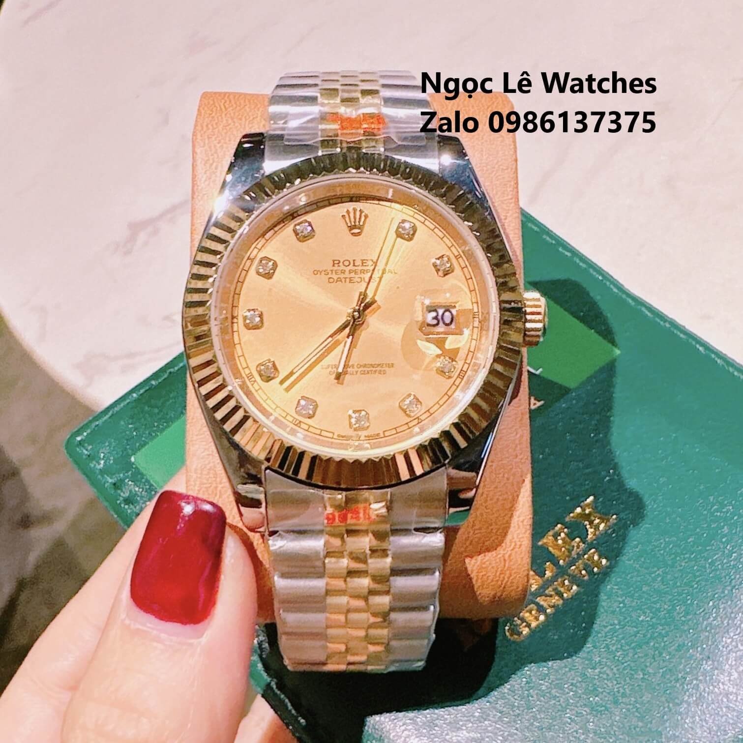 Đồng Hồ Cặp Rolex Datejust Pin Demi Vàng Gold Mặt Vàng Niềng Khía Size 41mm - 31mm