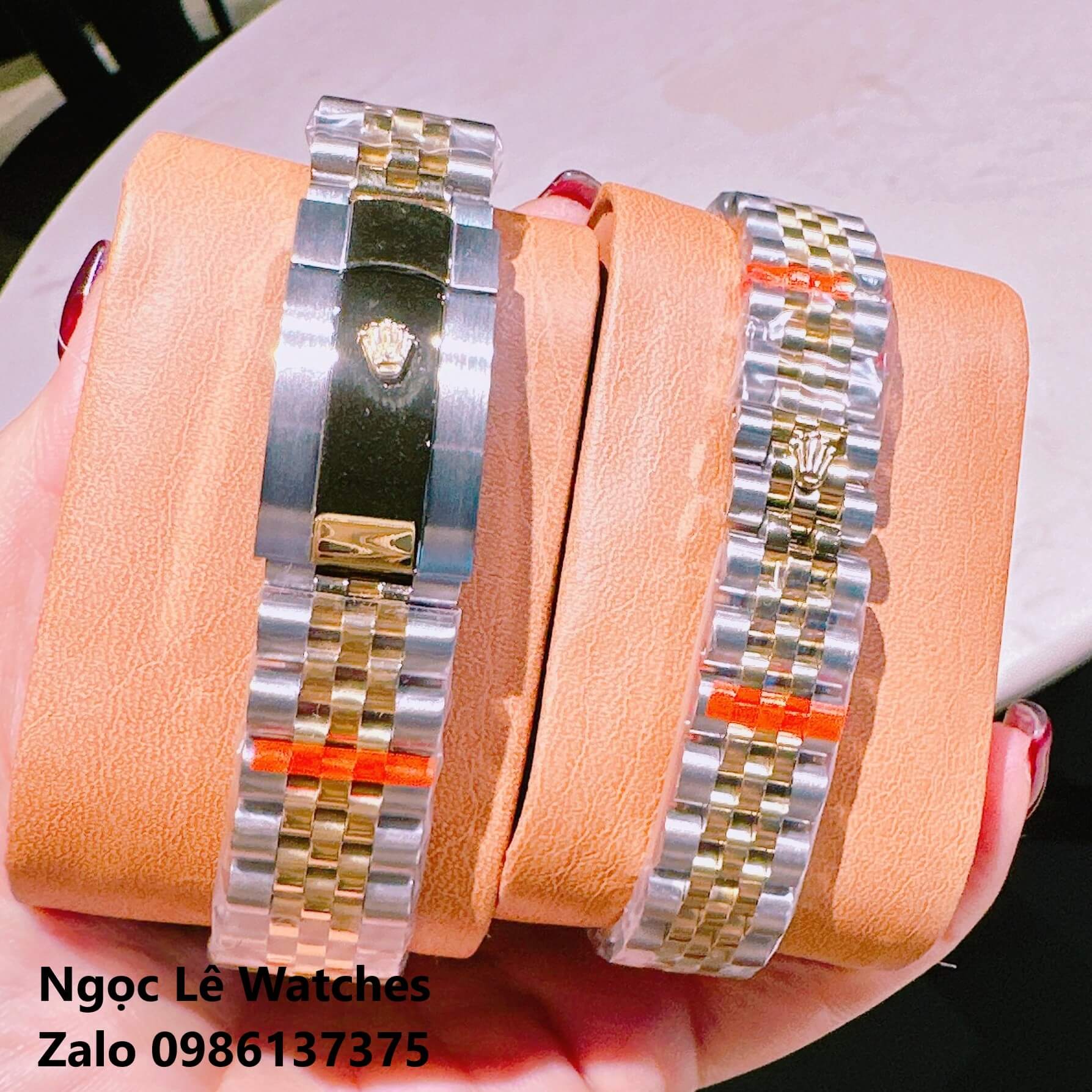 Đồng Hồ Cặp Rolex Datejust Pin Demi Vàng Gold Mặt Vàng Niềng Khía Size 41mm - 31mm