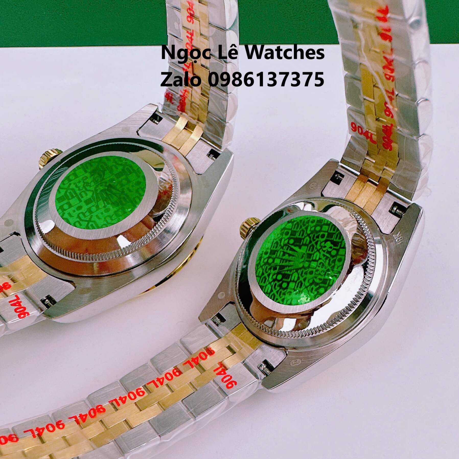 Đồng Hồ Cặp Rolex Datejust Pin Demi Vàng Gold Mặt Xà Cừ Niềng Khía Size 41mm - 31mm