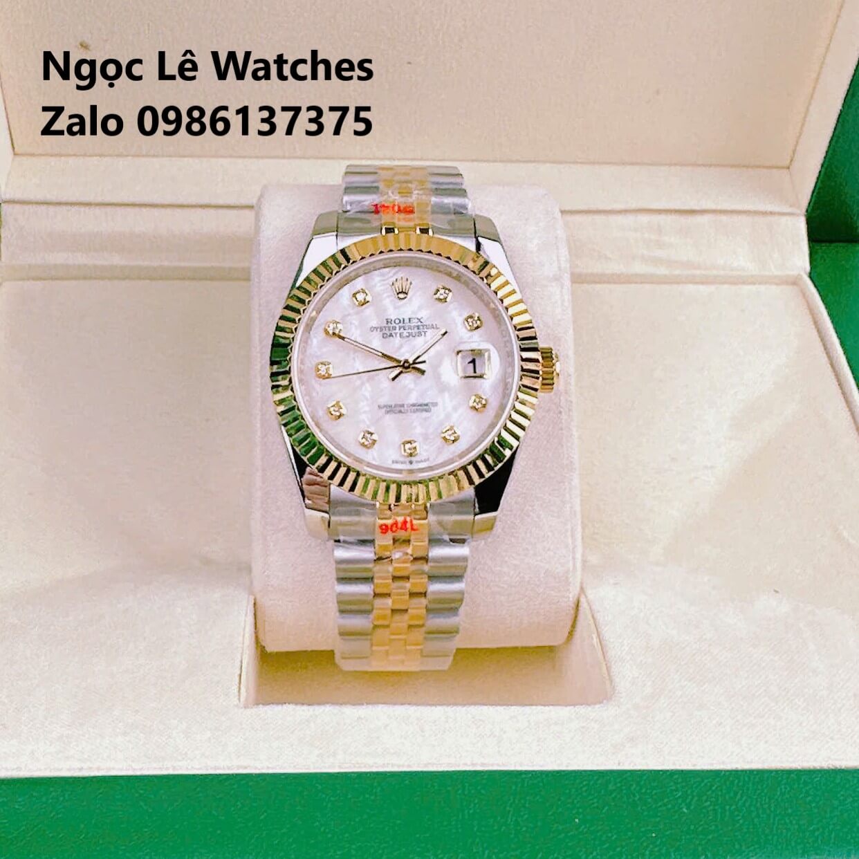 Đồng Hồ Cặp Rolex Datejust Pin Demi Vàng Gold Mặt Xà Cừ Niềng Khía Size 41mm - 31mm