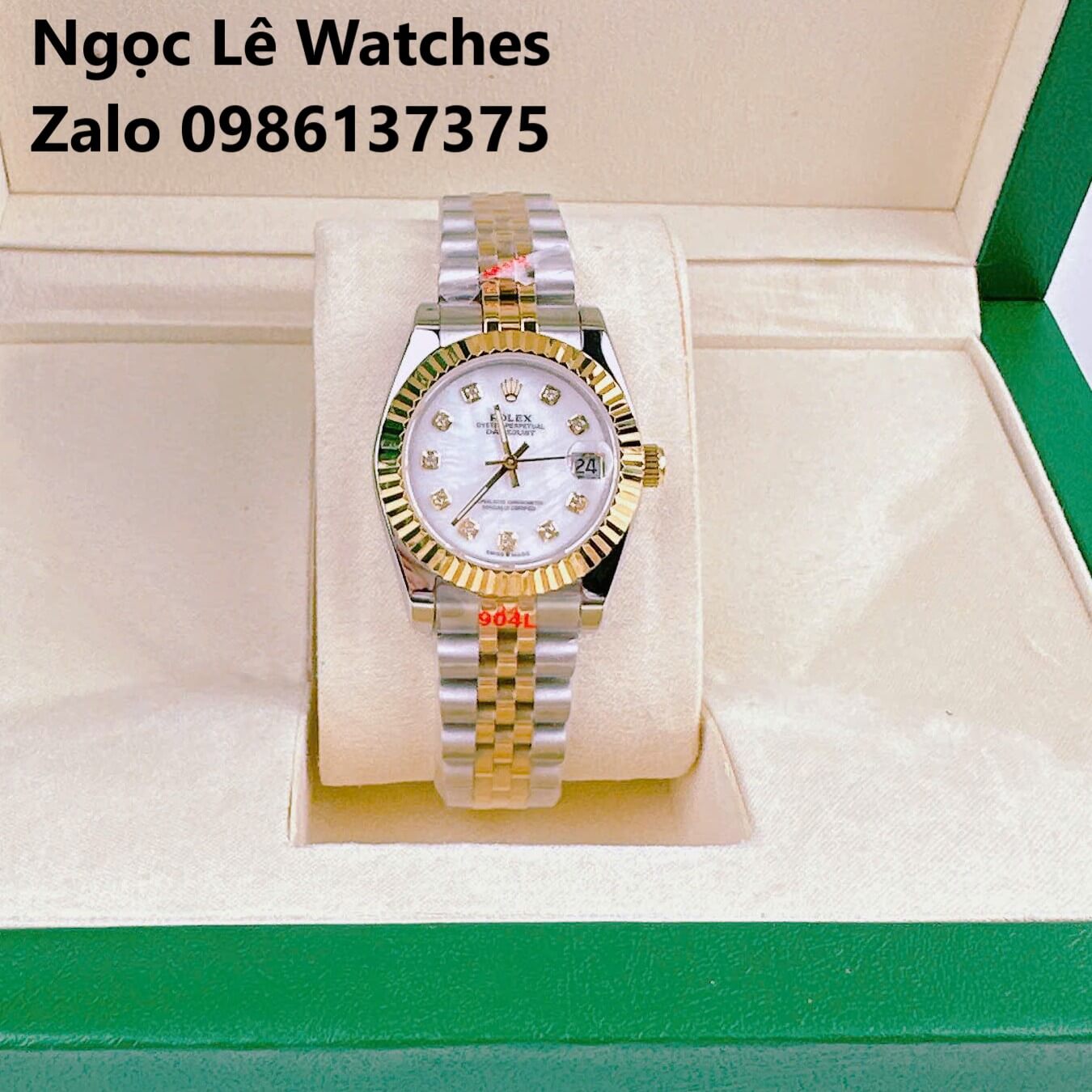 Đồng Hồ Cặp Rolex Datejust Pin Demi Vàng Gold Mặt Xà Cừ Niềng Khía Size 41mm - 31mm