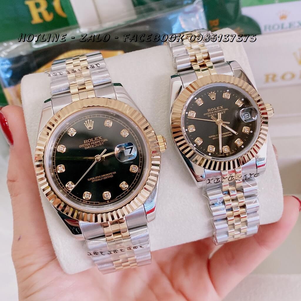 Đồng Hồ Cặp Rolex Demi Mặt Đen 41mm Automatic - 32mm Quartz