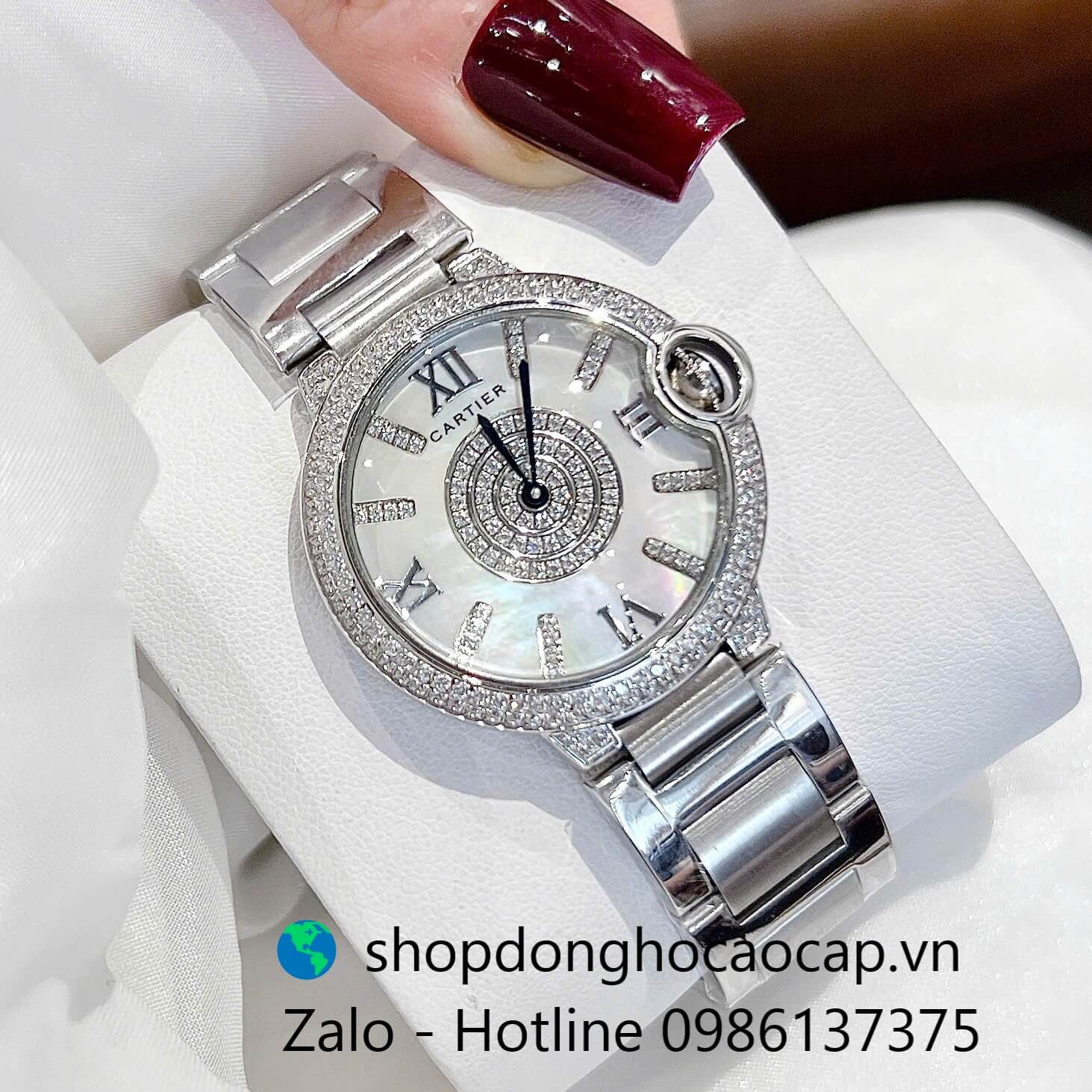 Đồng hồ Cartier Ballon Bleu dây thép bạc, đồng hồ Cartier nữ mặt số la mã size 36mm - Quartz Thụy Sĩ