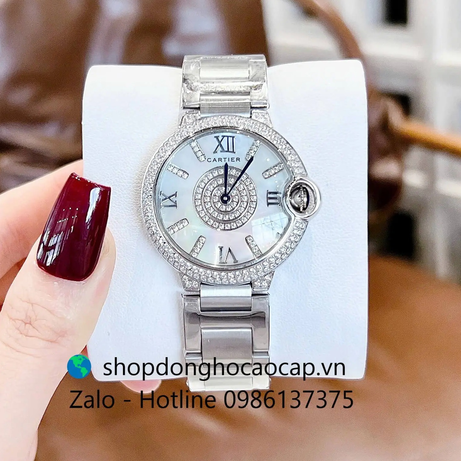 Đồng hồ Cartier Ballon Bleu dây thép bạc, đồng hồ Cartier nữ mặt số la mã size 36mm - Quartz Thụy Sĩ