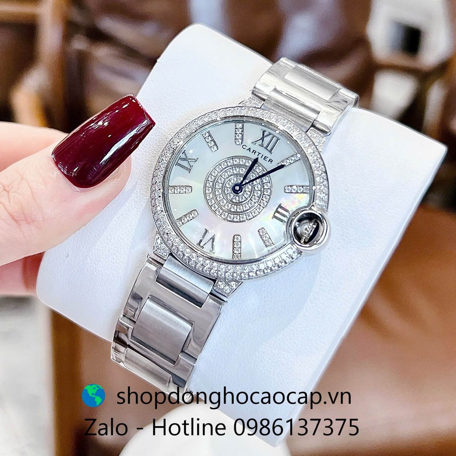 Đồng hồ Cartier Ballon Bleu dây thép bạc, đồng hồ Cartier nữ mặt số la mã size 36mm - Quartz Thụy Sĩ