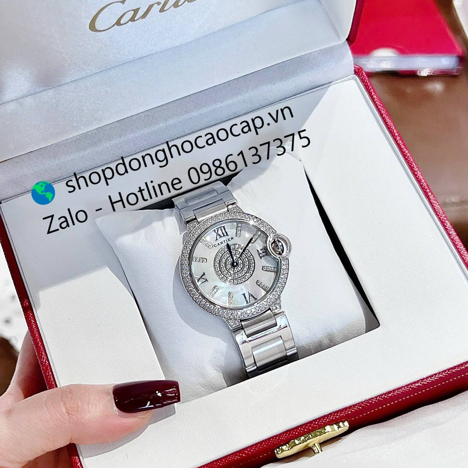 Đồng hồ Cartier Ballon Bleu dây thép bạc, đồng hồ Cartier nữ mặt số la mã size 36mm - Quartz Thụy Sĩ