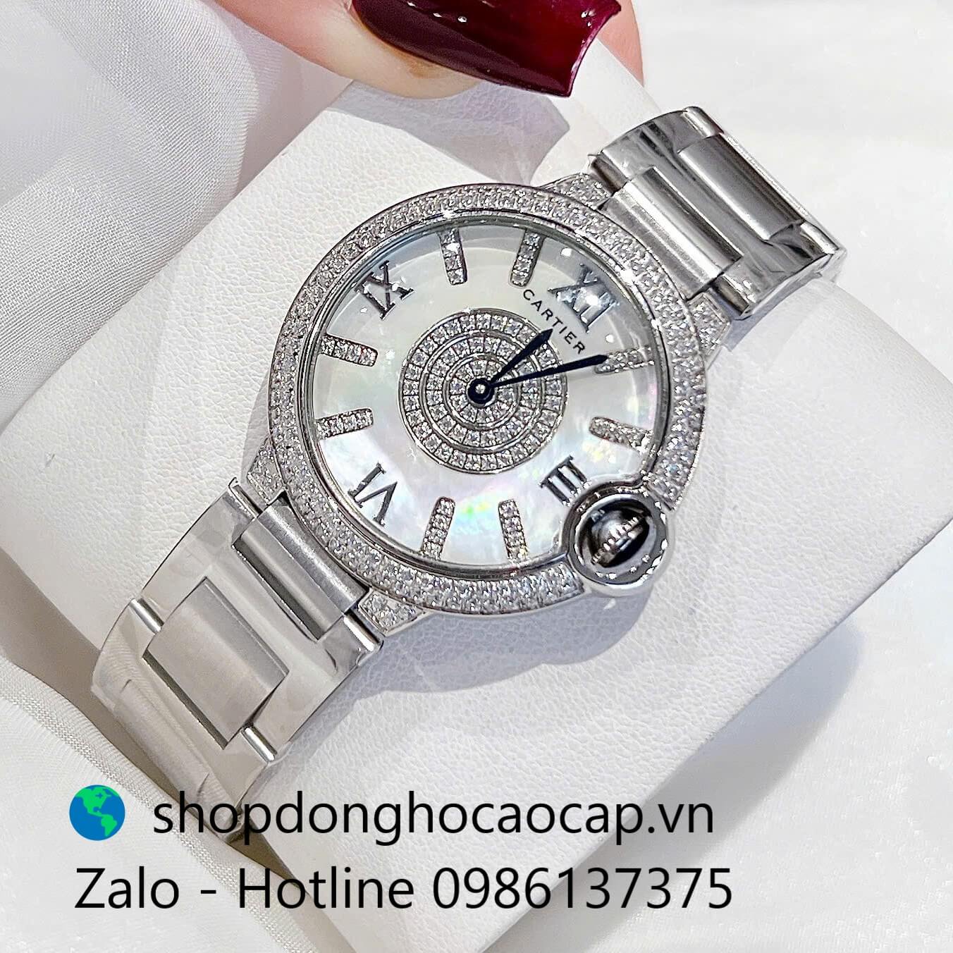 Đồng hồ Cartier Ballon Bleu dây thép bạc, đồng hồ Cartier nữ mặt số la mã size 36mm - Quartz Thụy Sĩ