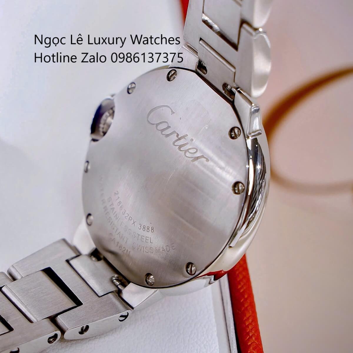 Đồng Hồ Cartier Ballon Bleu Màu Bạc Mặt Hồng Baby Kim Xanh Số La Mã Size 32mm - Cartier Nữ Siêu Cấp