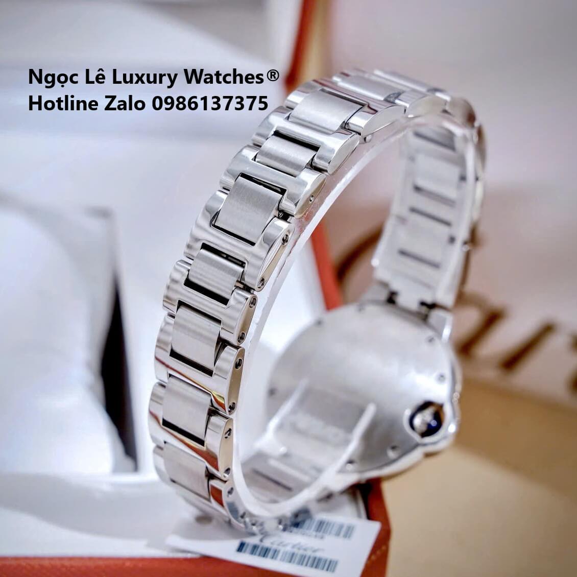 Đồng Hồ Cartier Ballon Bleu Màu Bạc Mặt Xanh Nhạt Kim Xanh Số La Mã Size 32mm - Cartier Nữ Siêu Cấp