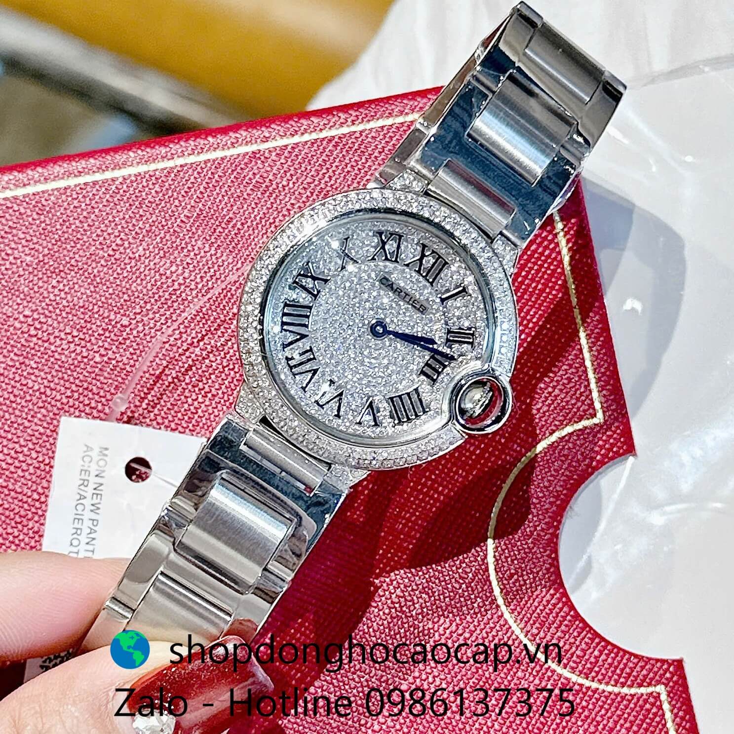 Đồng hồ Cartier Ballon Bleu nữ dây thép silver, đồng hồ Cartier nữ size 36mm số la mã - Quartz Thụy Sĩ