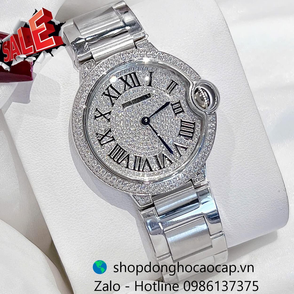 Đồng hồ Cartier Ballon Bleu nữ dây thép silver, đồng hồ Cartier nữ size 36mm số la mã - Quartz Thụy Sĩ