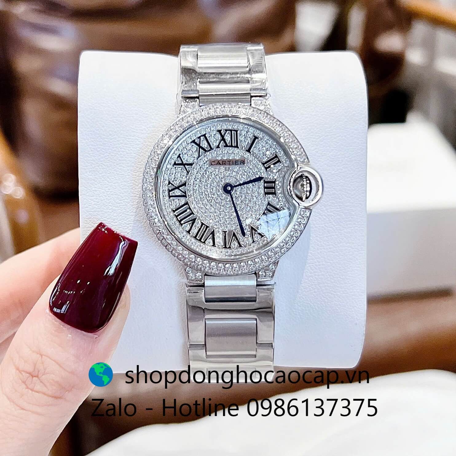 Đồng hồ Cartier Ballon Bleu nữ dây thép silver, đồng hồ Cartier nữ size 36mm số la mã - Quartz Thụy Sĩ