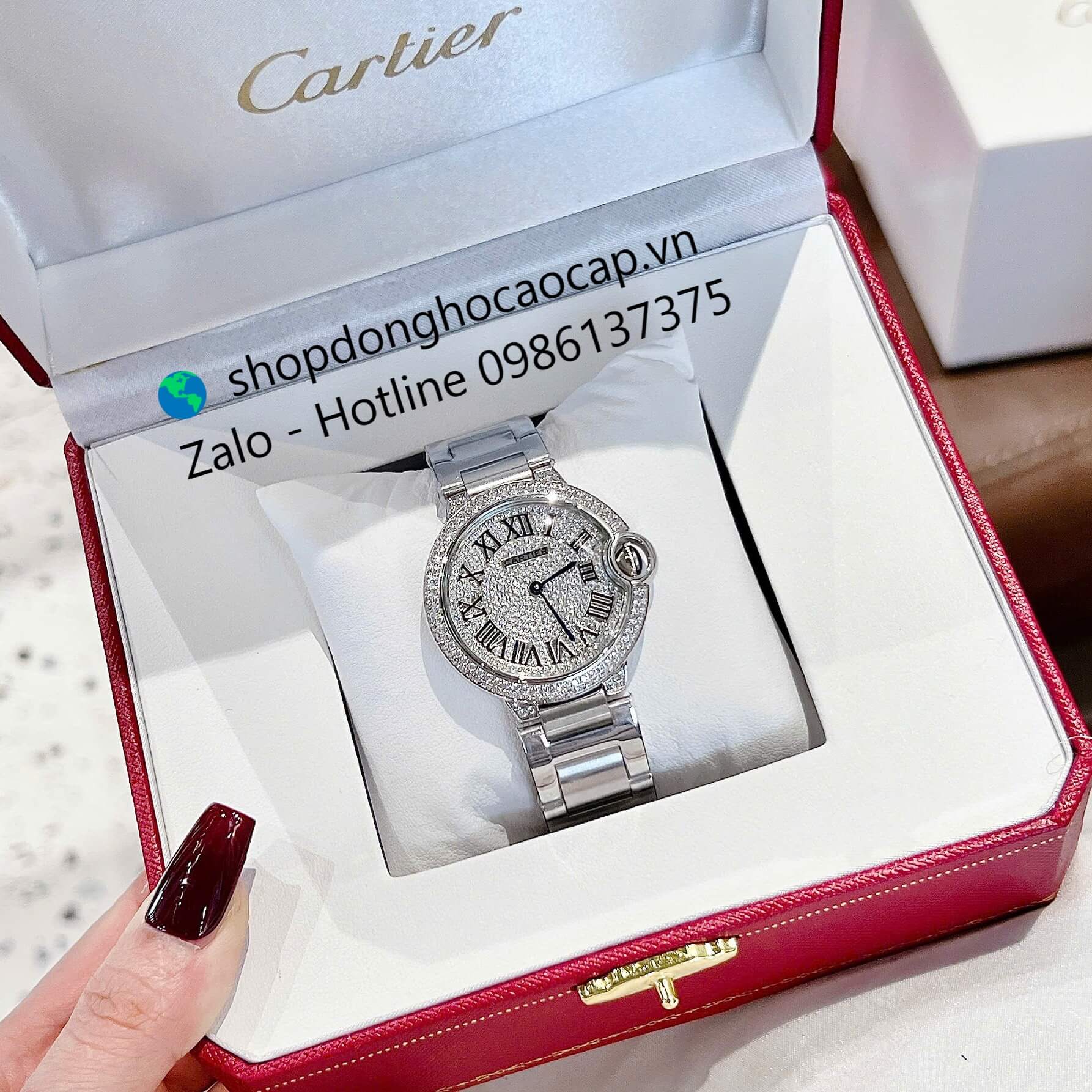 Đồng hồ Cartier Ballon Bleu nữ dây thép silver, đồng hồ Cartier nữ size 36mm số la mã - Quartz Thụy Sĩ
